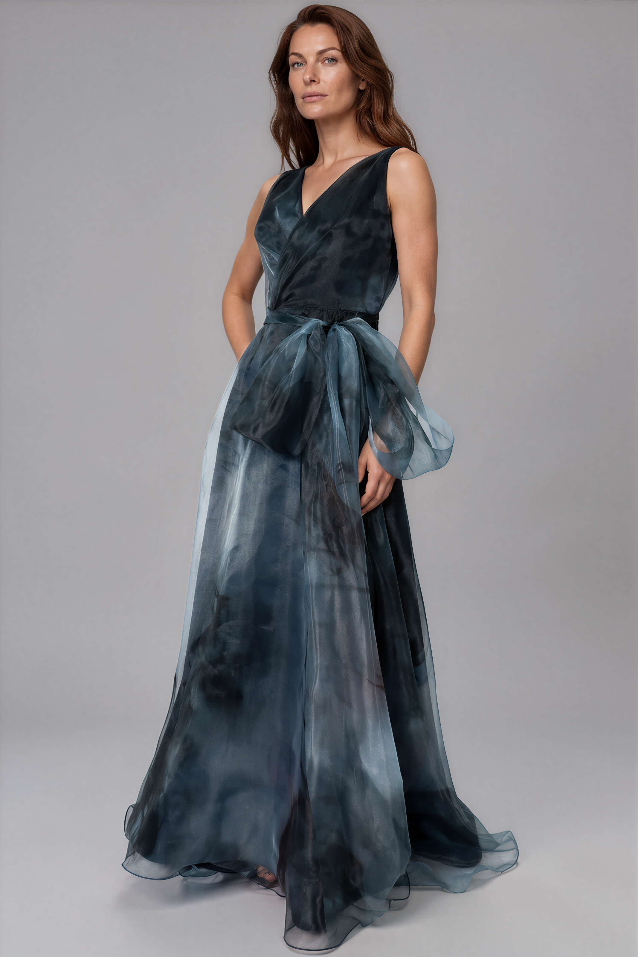 V-Neck Organza A-Line Gown Gown Rene Ruiz Collection