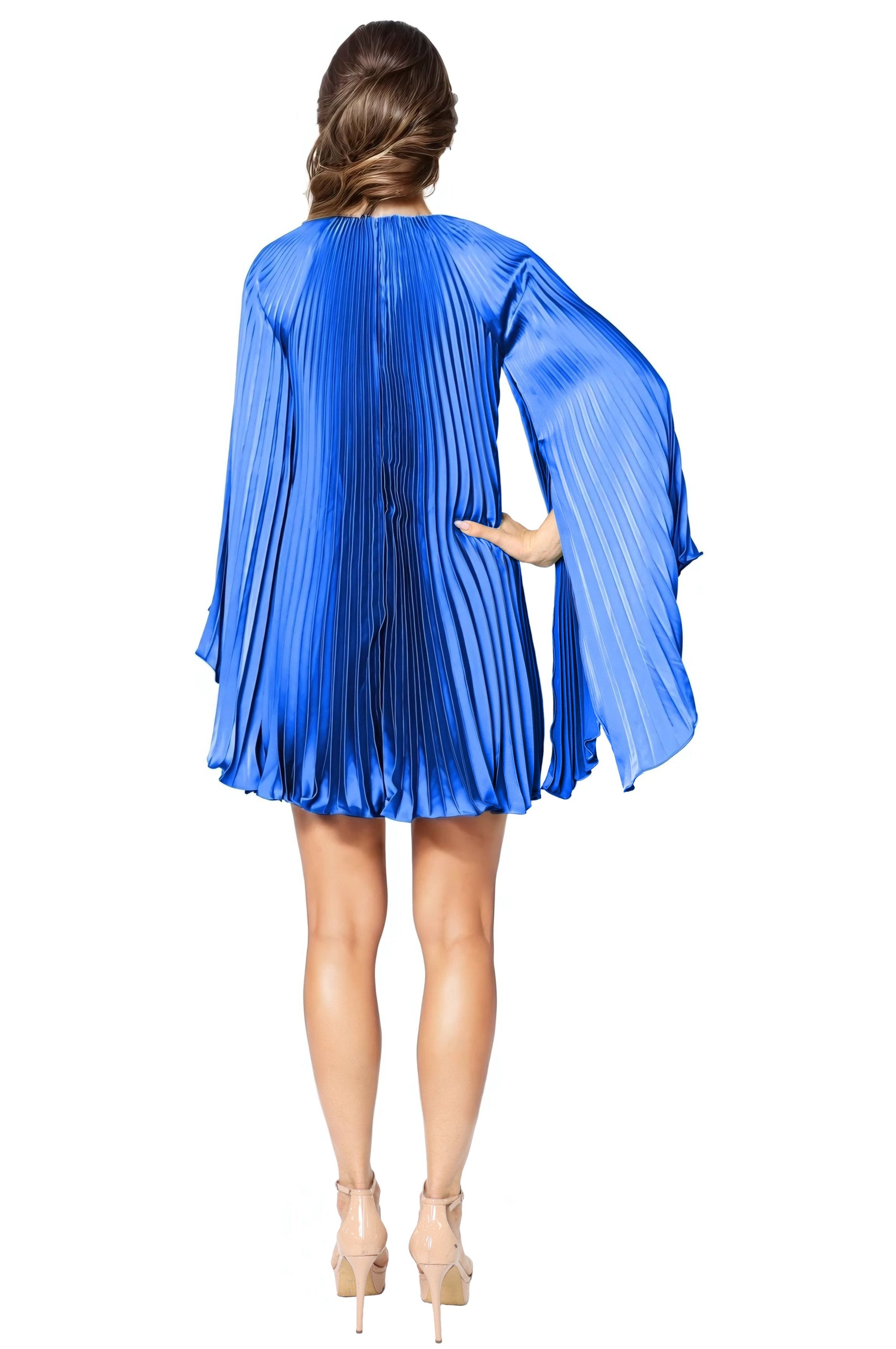 Long Sleeve Pleated Charmeuse Cocktail Cocktail Rene Ruiz Collection