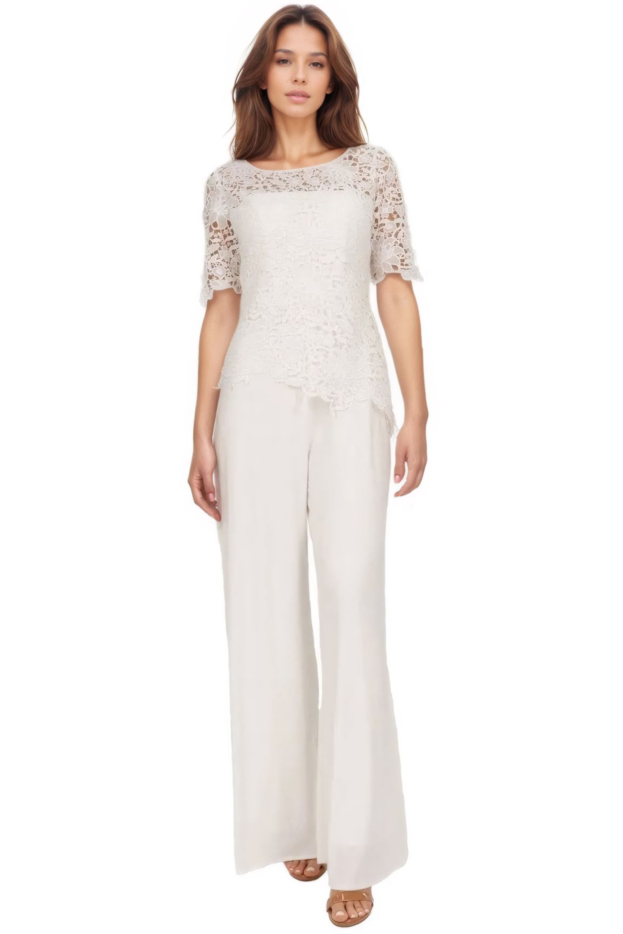 Short Sleeve Lace Jumpsuit Jumpsuit Rene Ruiz Collection 2 White