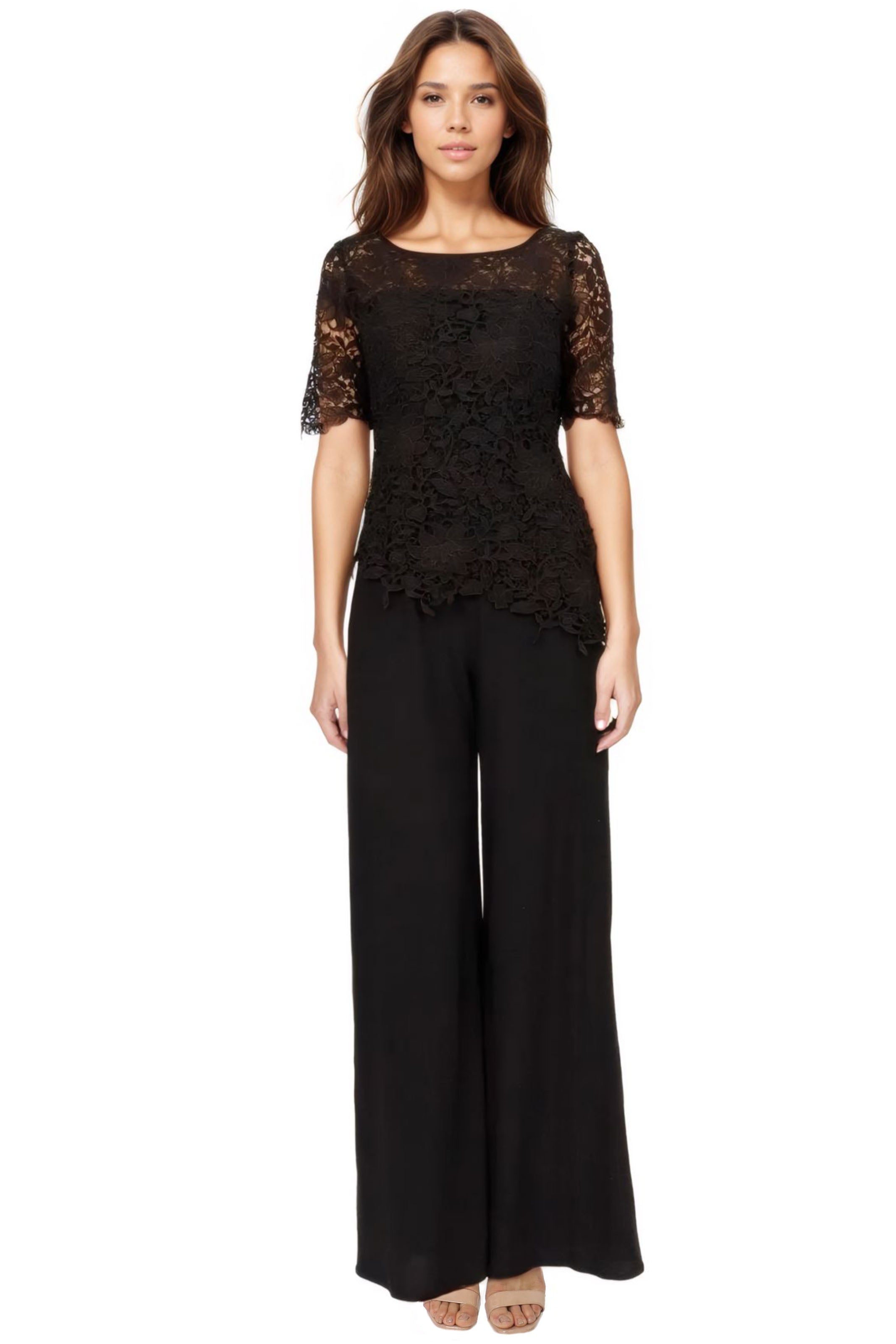 Short Sleeve Lace Jumpsuit Jumpsuit Rene Ruiz Collection 2 Black