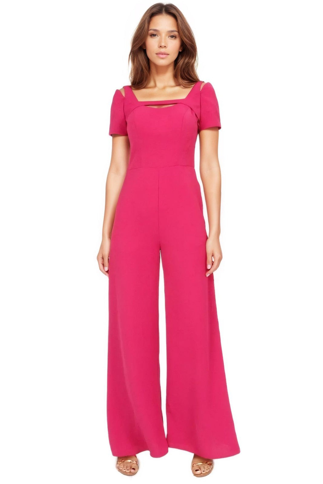 Short Sleeve Strap Jumpsuit Jumpsuit Rene Ruiz Collection 2 Magenta