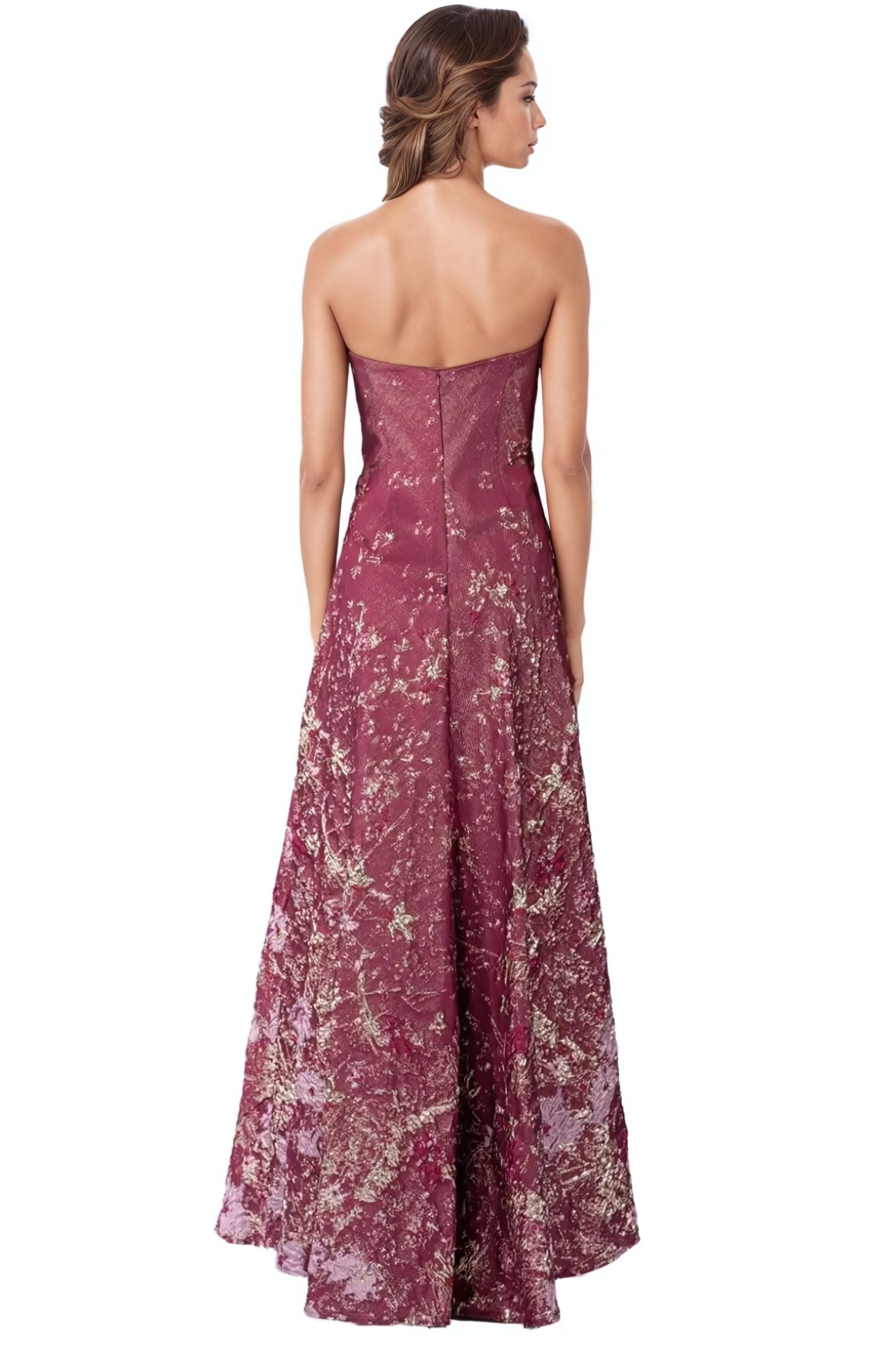 Strapless Brocade A-line Gown Rene Ruiz Collection