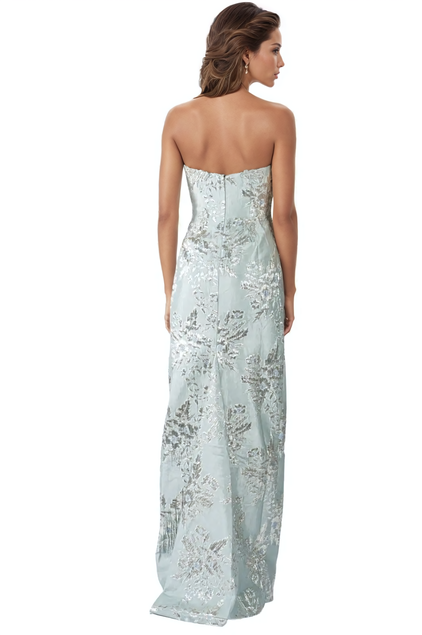 Strapless Brocade Column Gown Gown Rene Ruiz Collection