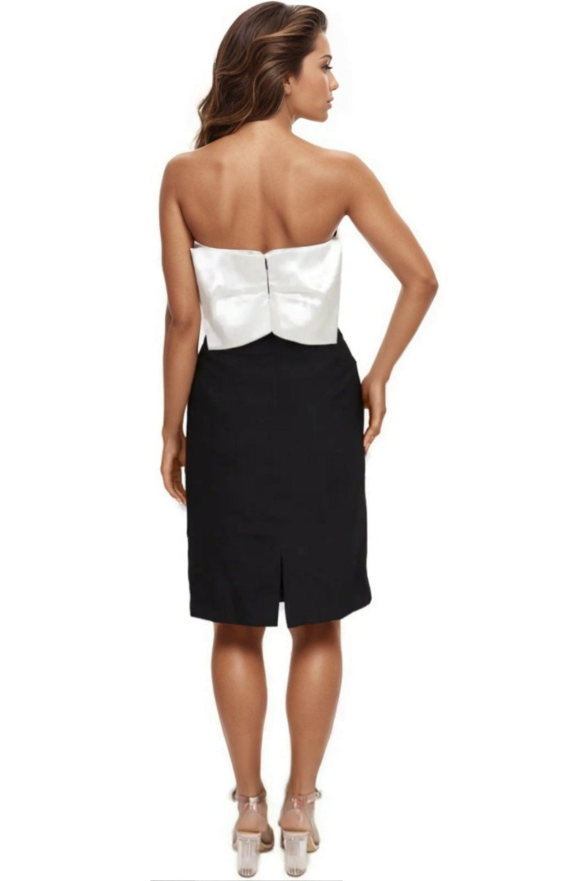 Strapless Satin Cocktail with Back Detail Cocktail Rene Ruiz Collection