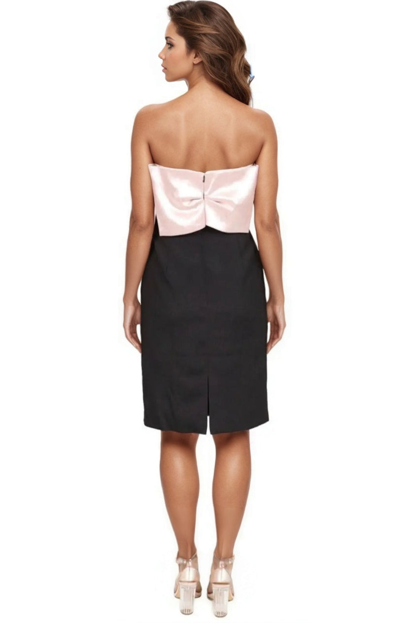 Strapless Satin Cocktail with Back Detail Cocktail Rene Ruiz Collection