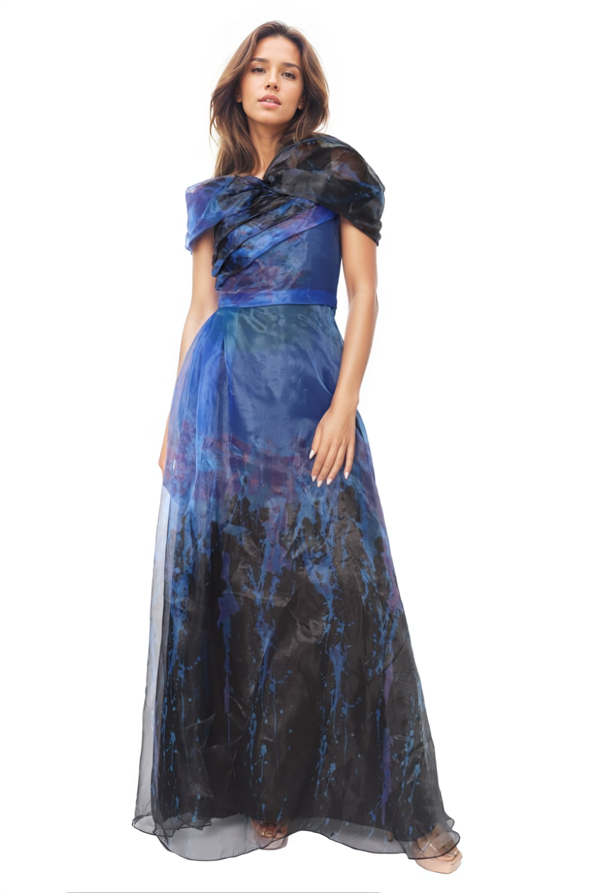 Twisted Off-The-Shoulder Organza Gown Rene Ruiz Collection