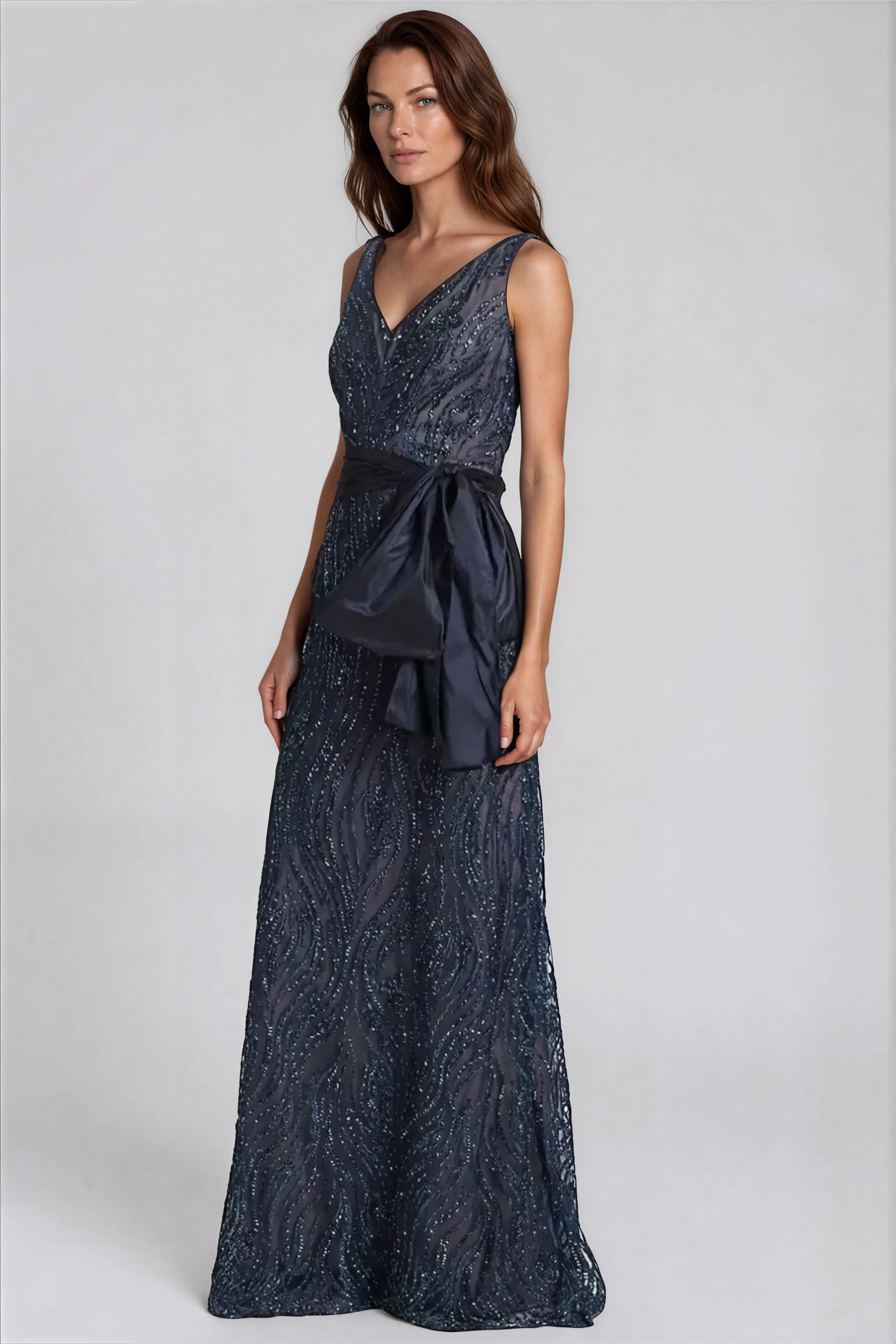 V-Neck Beaded A-line Gown Gown Rene Ruiz Collection