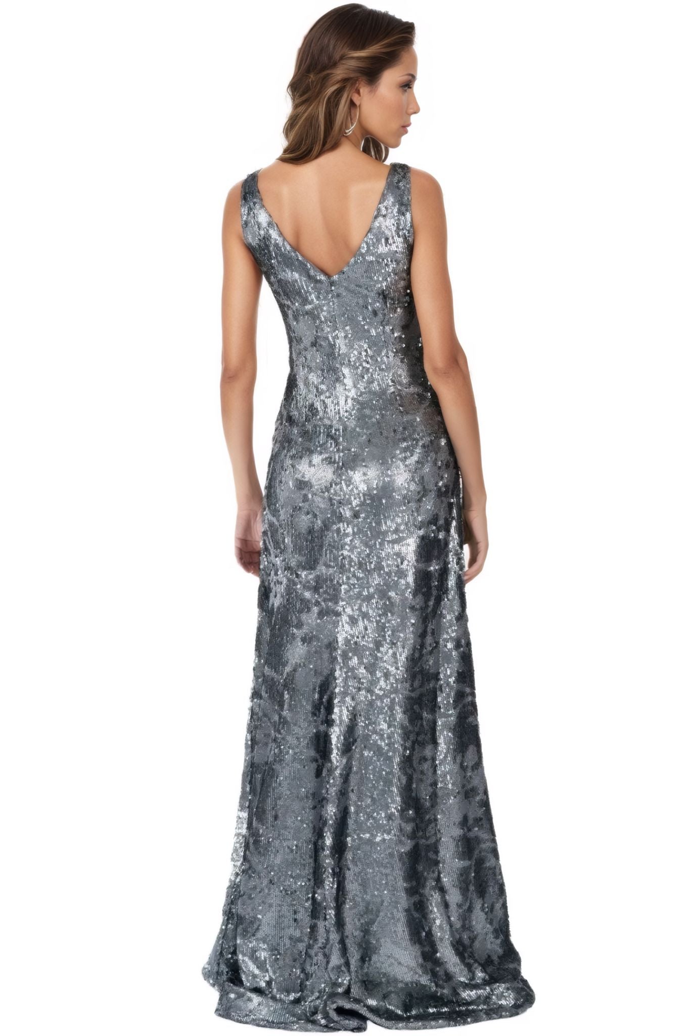 V-Neck Sequin Gown Gown Rene Ruiz Collection
