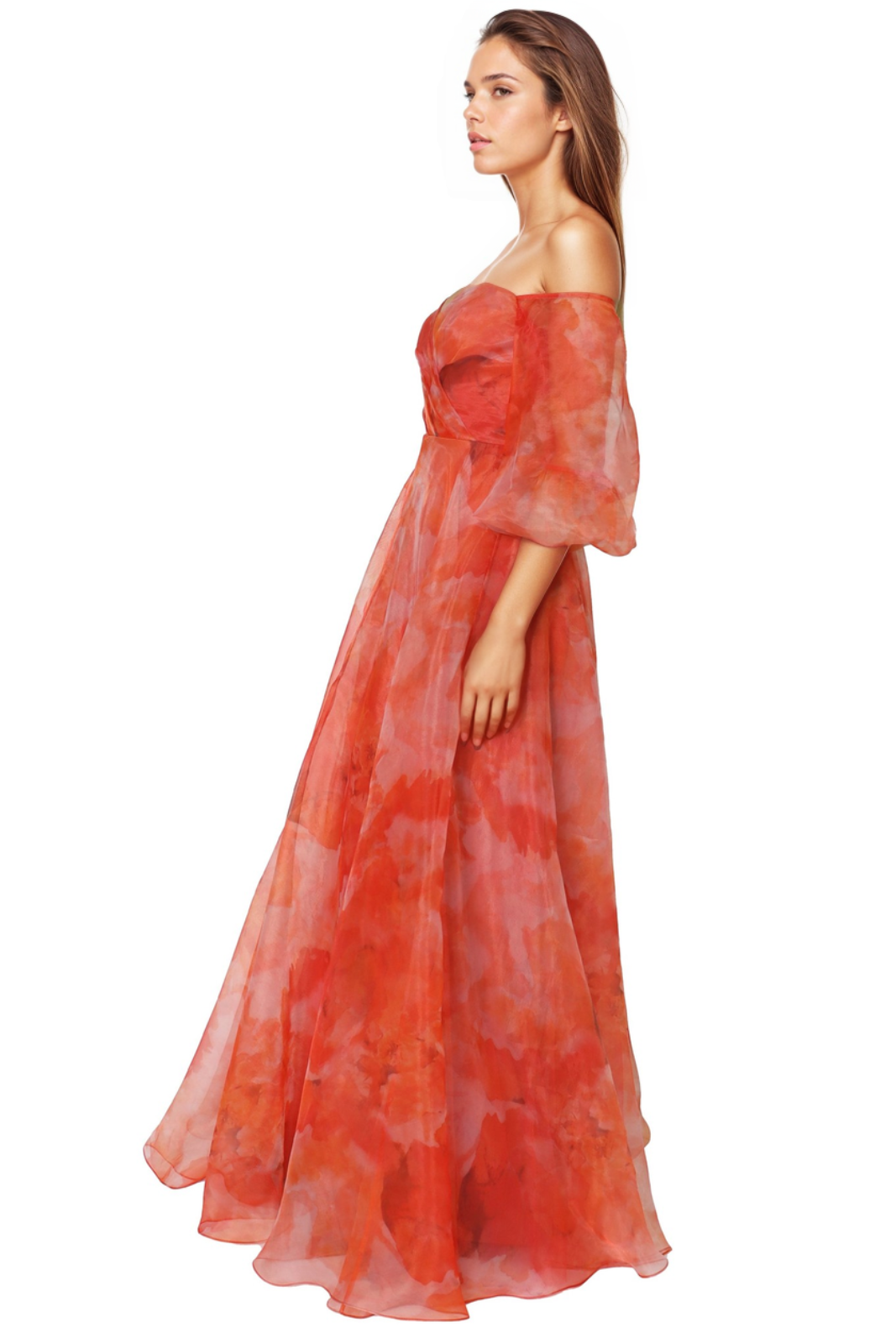 3/4 Puff Sleeve Organza Gown Gown Rene Ruiz Collection