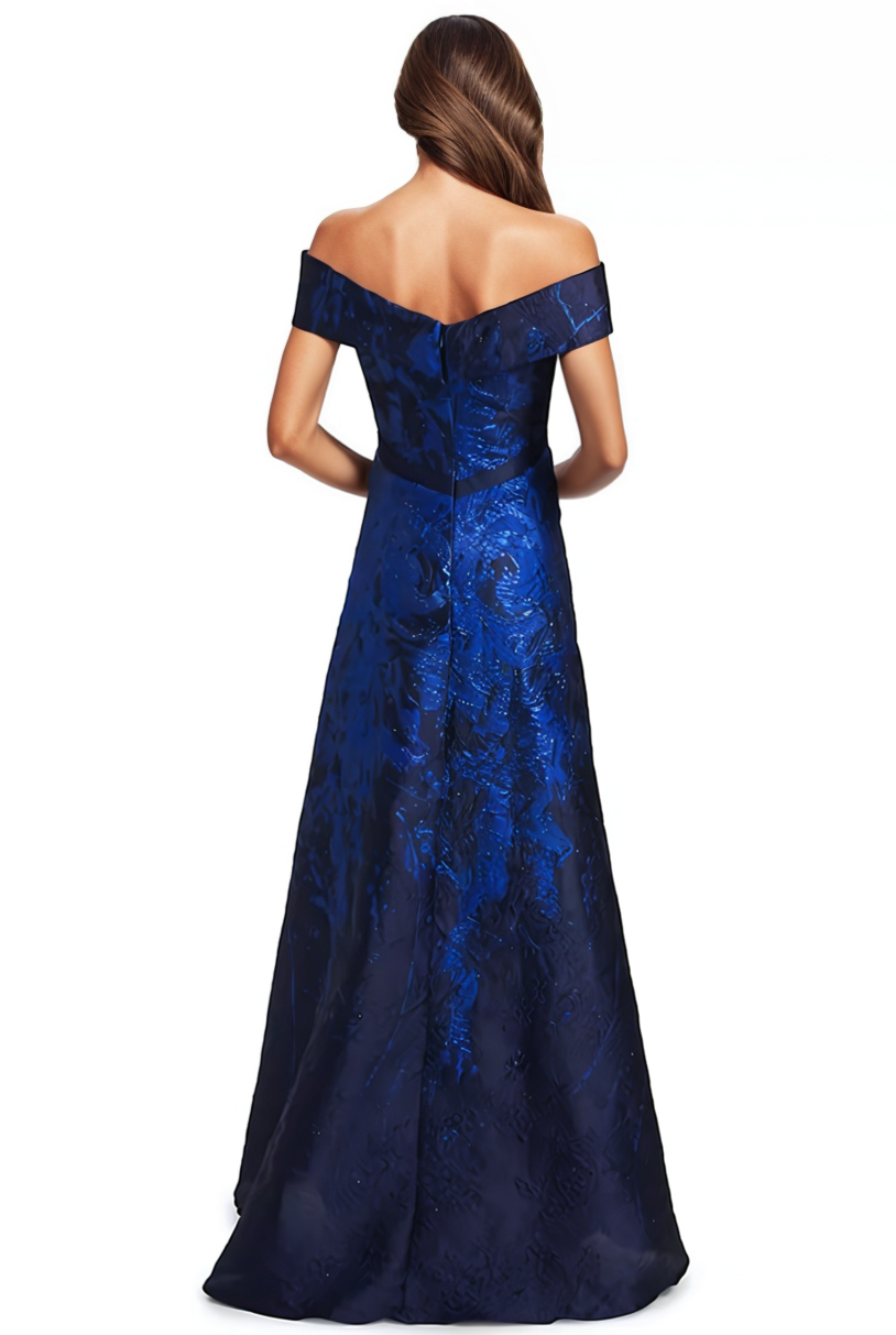 Off the Shoulder Brocade A-line Gown Gown Rene Ruiz Collection