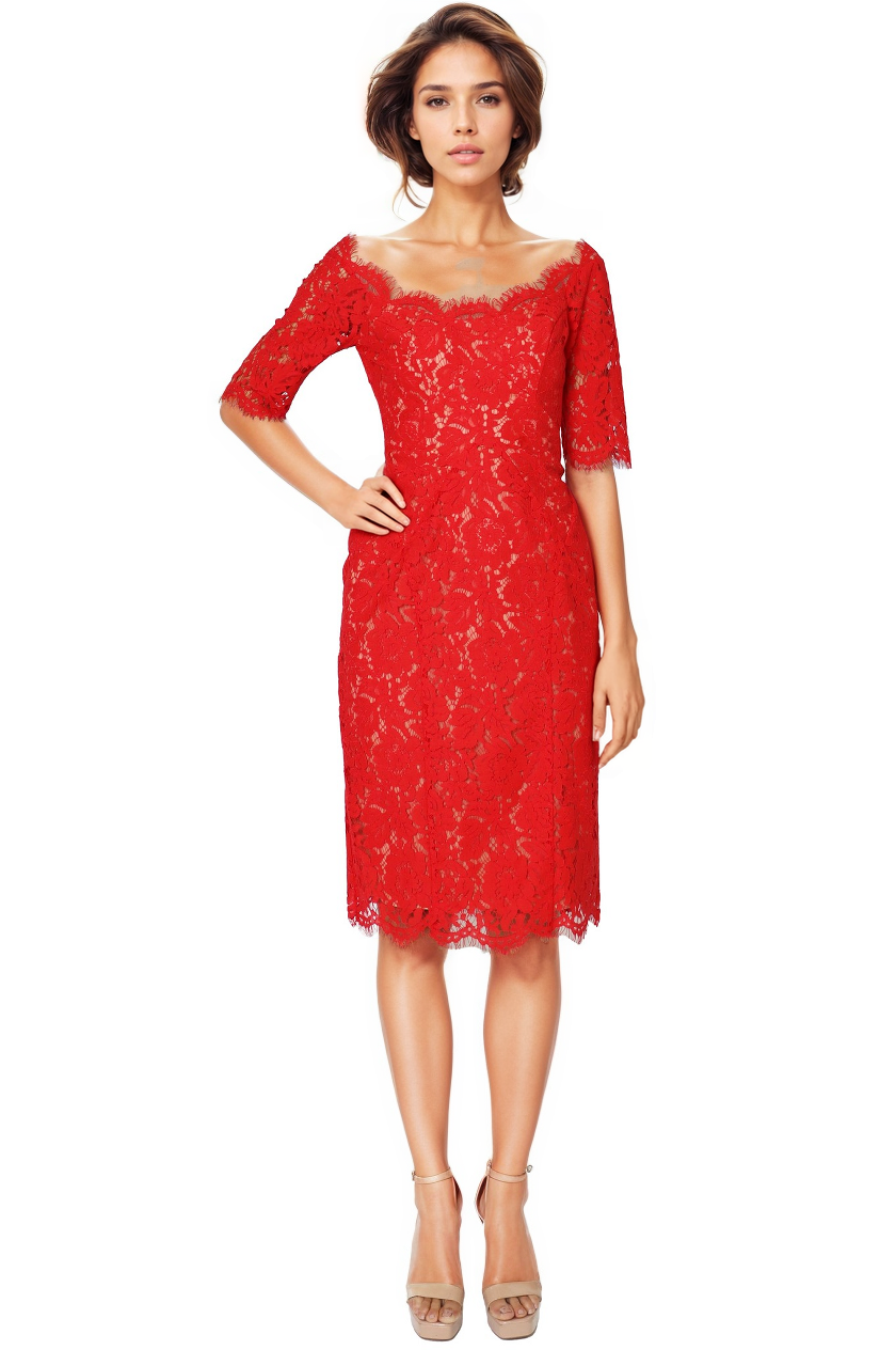 3/4 Sleeve Illusion Lace Cocktail Cocktail Rene Ruiz Collection