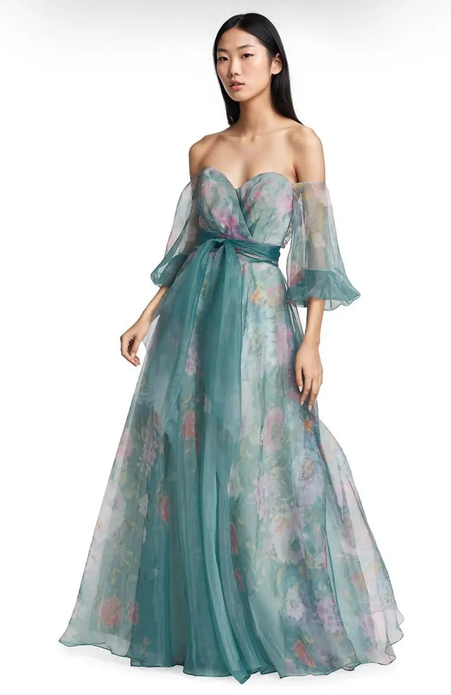 3/4 Puff Sleeve Organza Gown Gown Rene Ruiz Collection