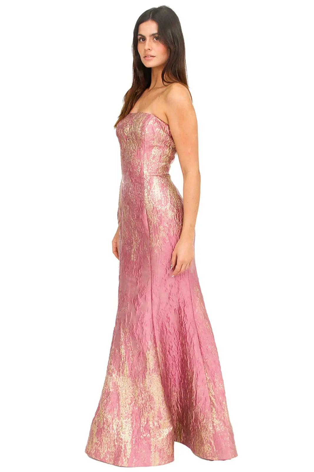 Strapless Fit And Flare Brocade Gown Gown Rene Ruiz Collection