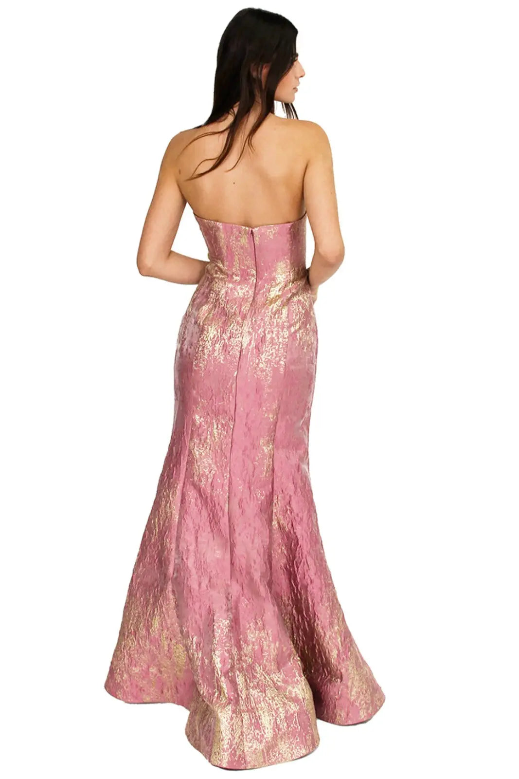 Strapless Fit And Flare Brocade Gown Gown Rene Ruiz Collection