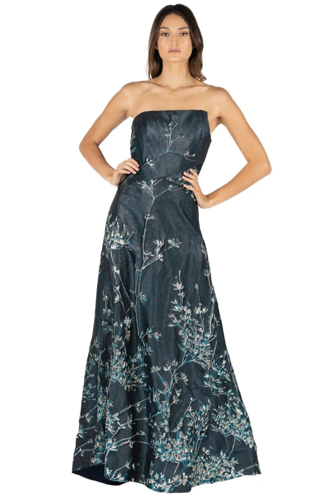 Asymmetric Strapless Gown Gown Rene Ruiz Collection
