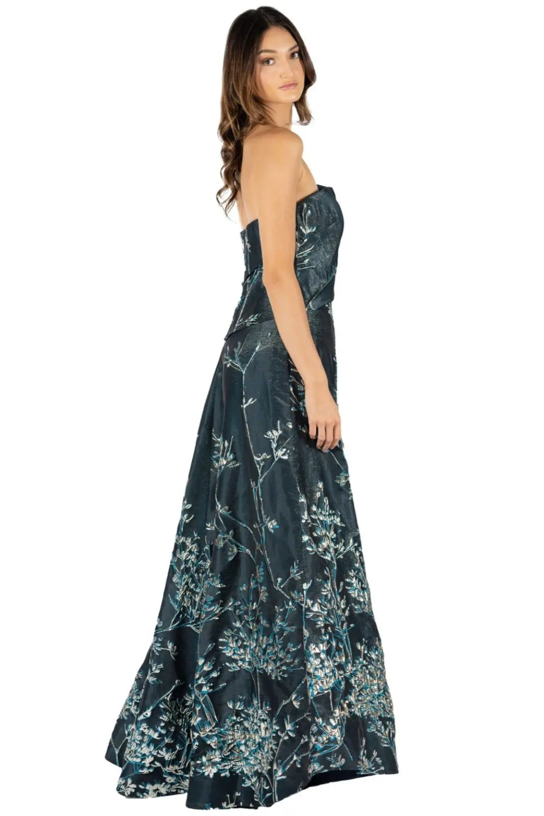 Asymmetric Strapless Gown Gown Rene Ruiz Collection