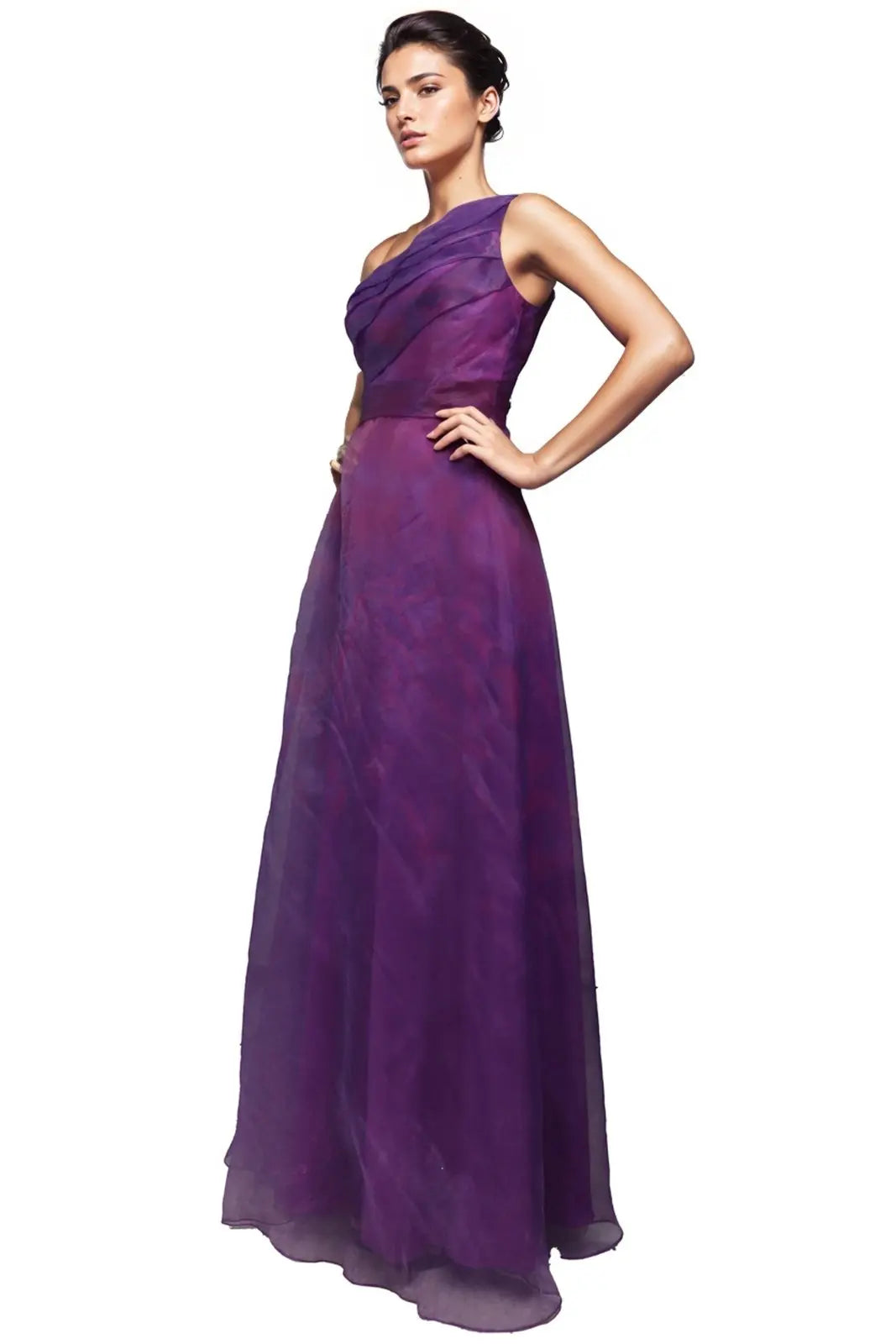 Asymmetrical Printed Organza A-Line Gown