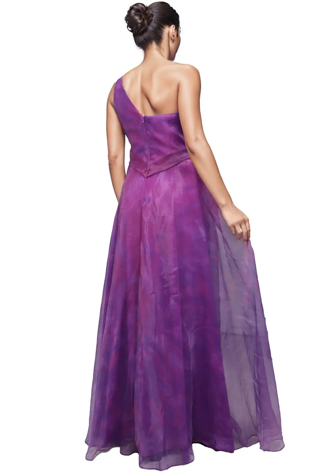 Asymmetrical Printed Organza A-Line Gown
