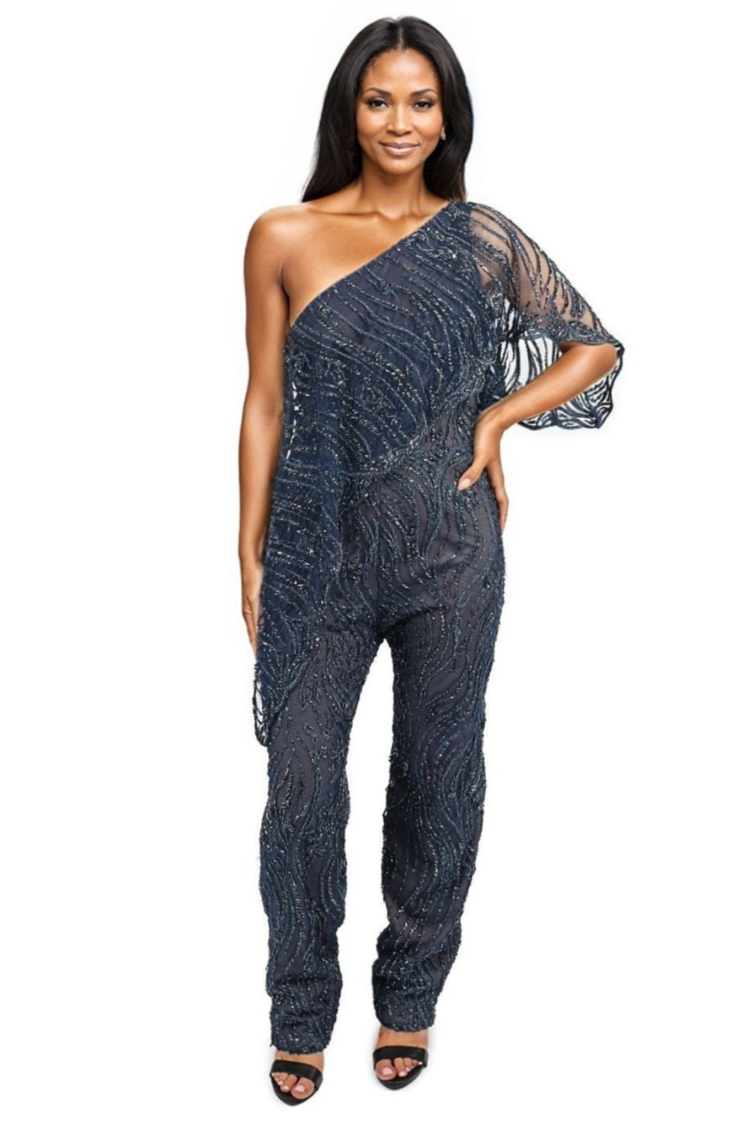 Beaded One Shoulder Jumpsuit