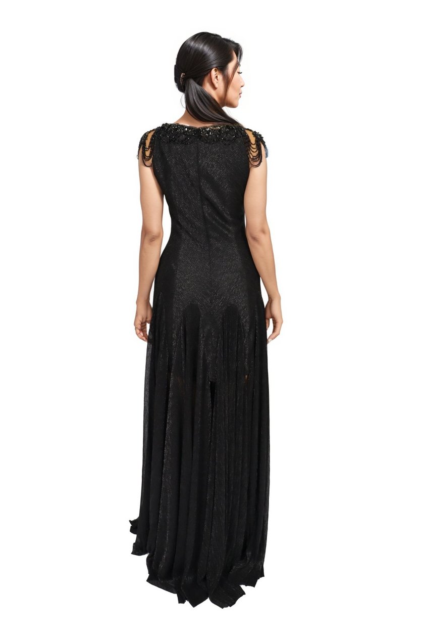 Beaded Shoulder Bias Cut Gown