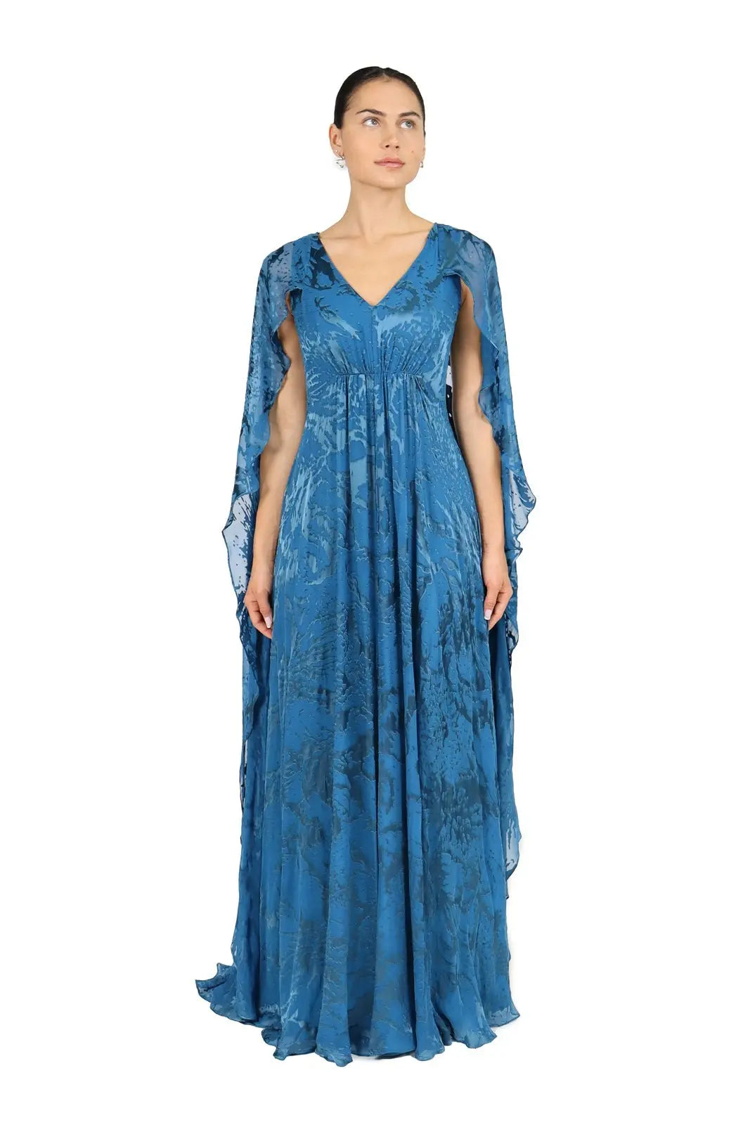 Chiffon Cape Gown Teal