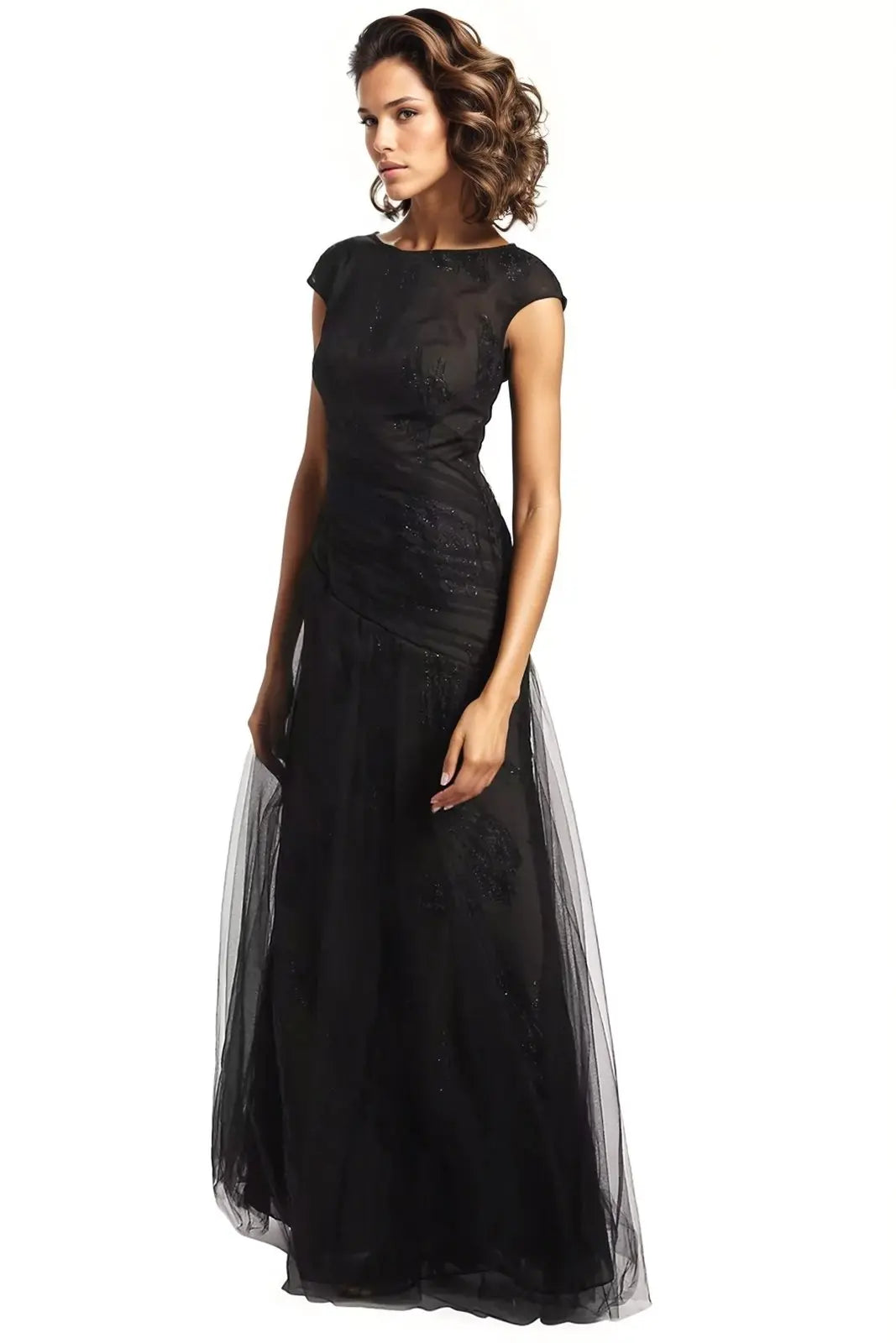 Cap Sleeve Illusion Fil Coupe Gown Gown Rene Ruiz Collection