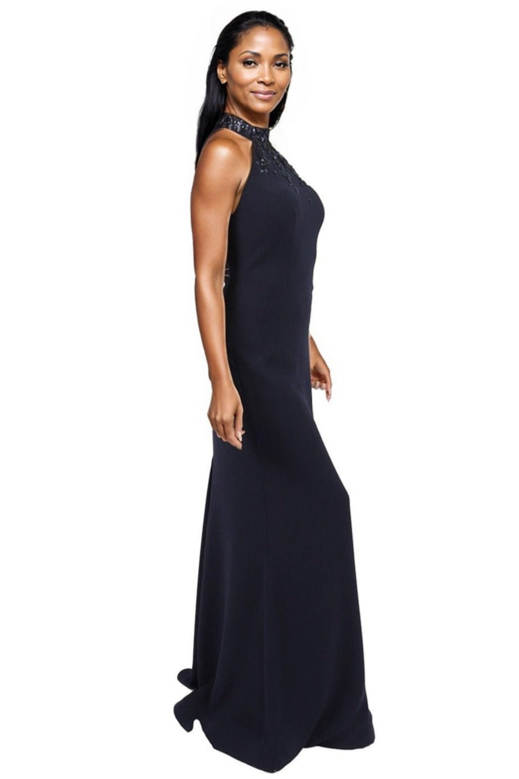 Halter Crepe Gown with 3D Appliques