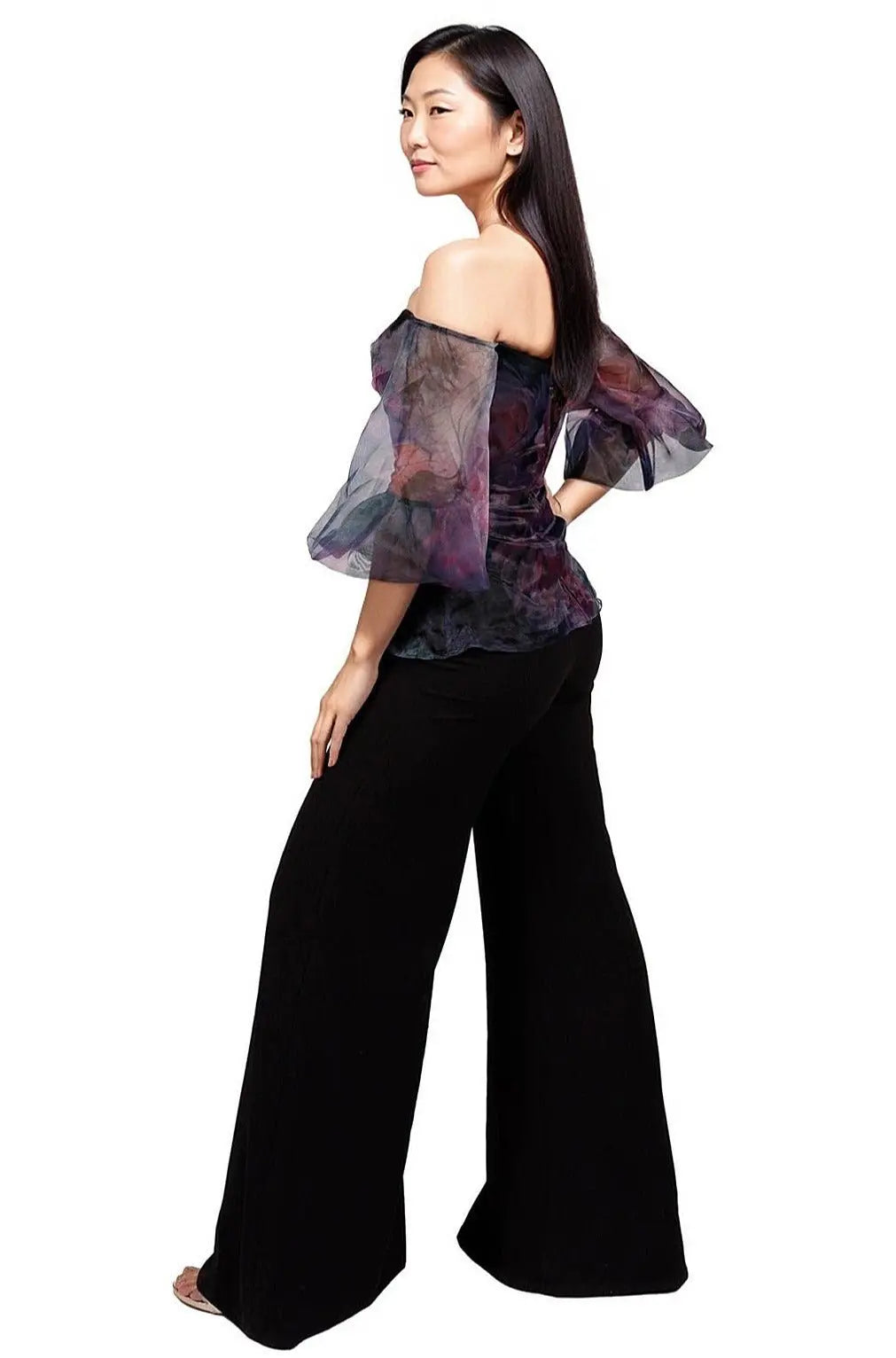 Hand Draped Printed Organza Puff Sleeve Bustier Bustier Rene Ruiz Collection