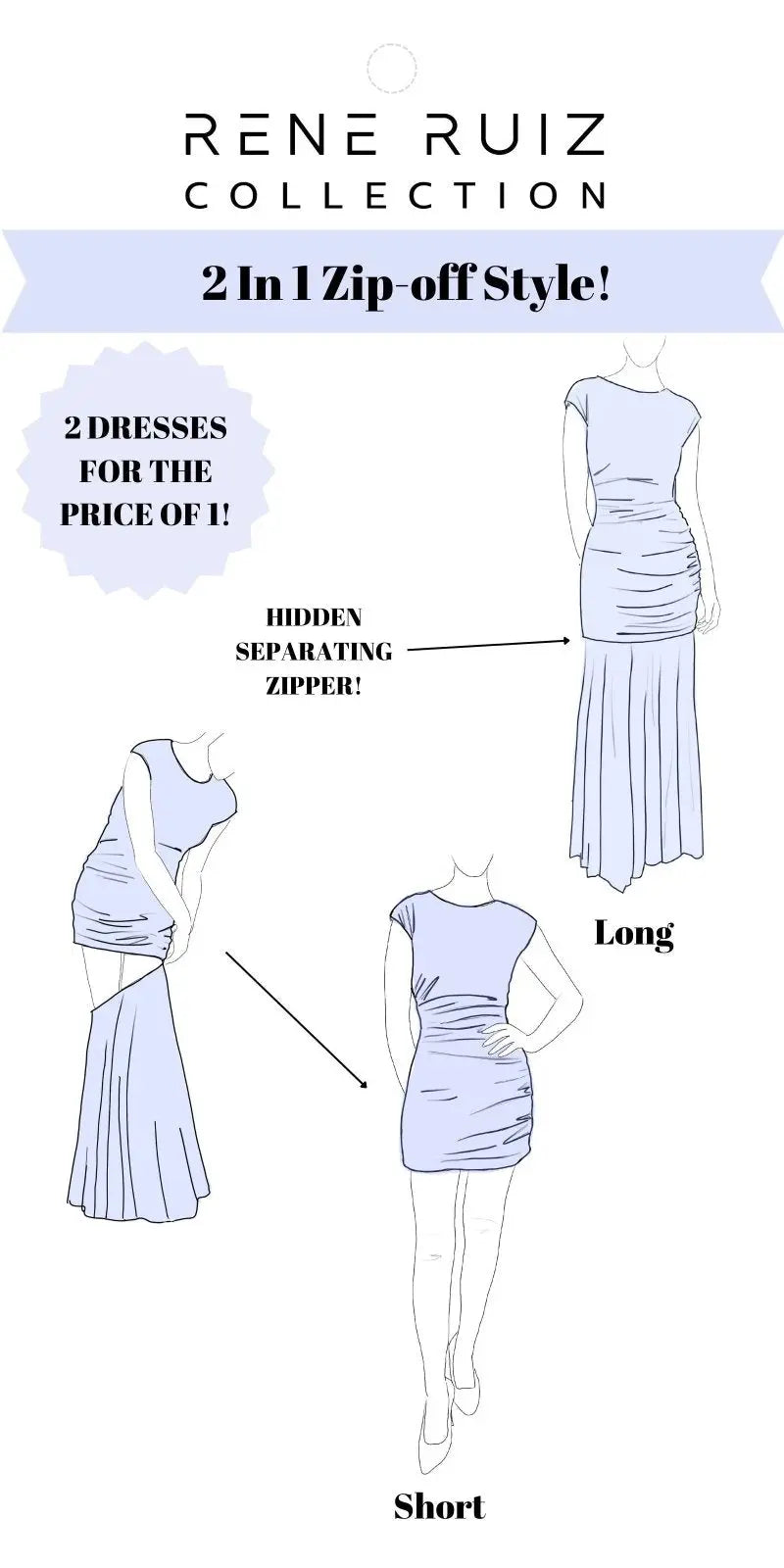 Hand Draped 2 in 1 Zip Off Dress Gown Rene Ruiz Collection