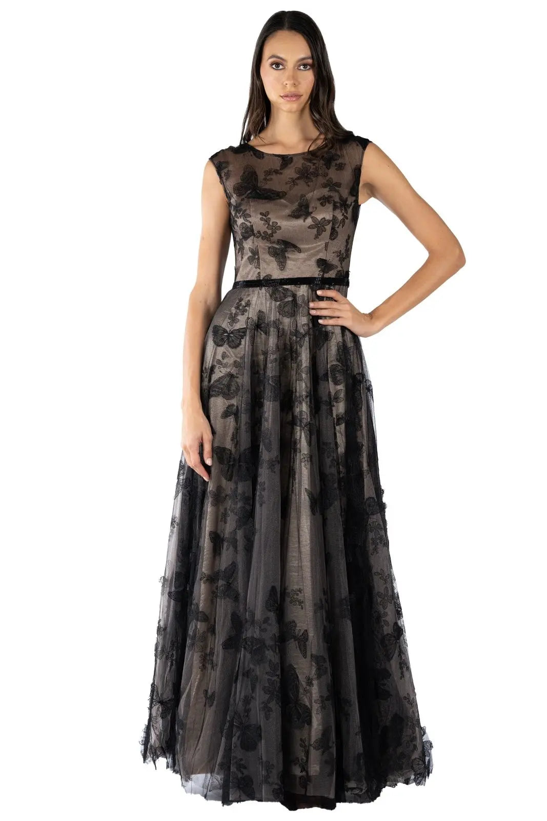Illusion A-line Embroidered Gown Gown Rene Ruiz Collection
