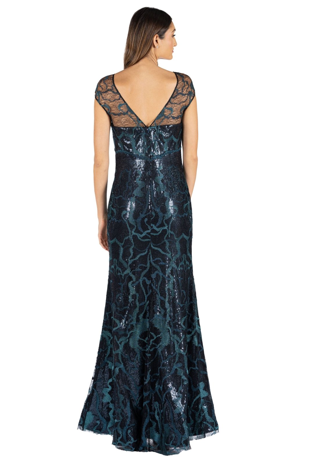 Illusion Neckline Fit and Flare Gown