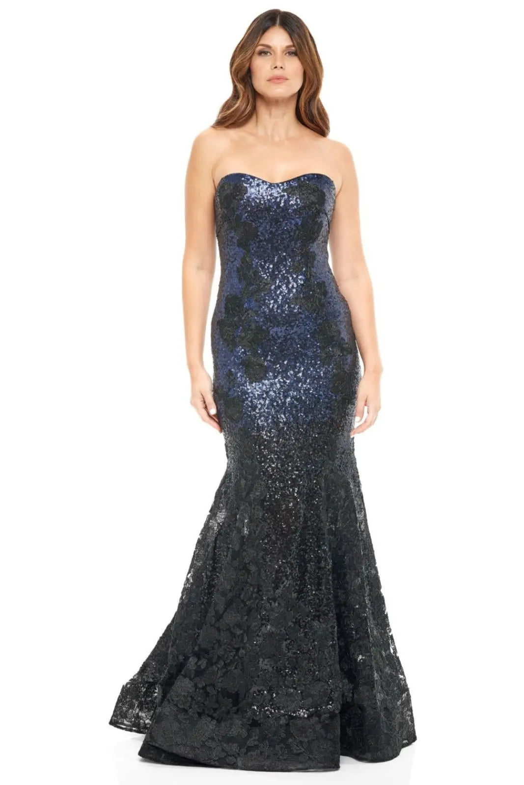Strapless Sequin Gown Gown Rene Ruiz Collection 2 Black