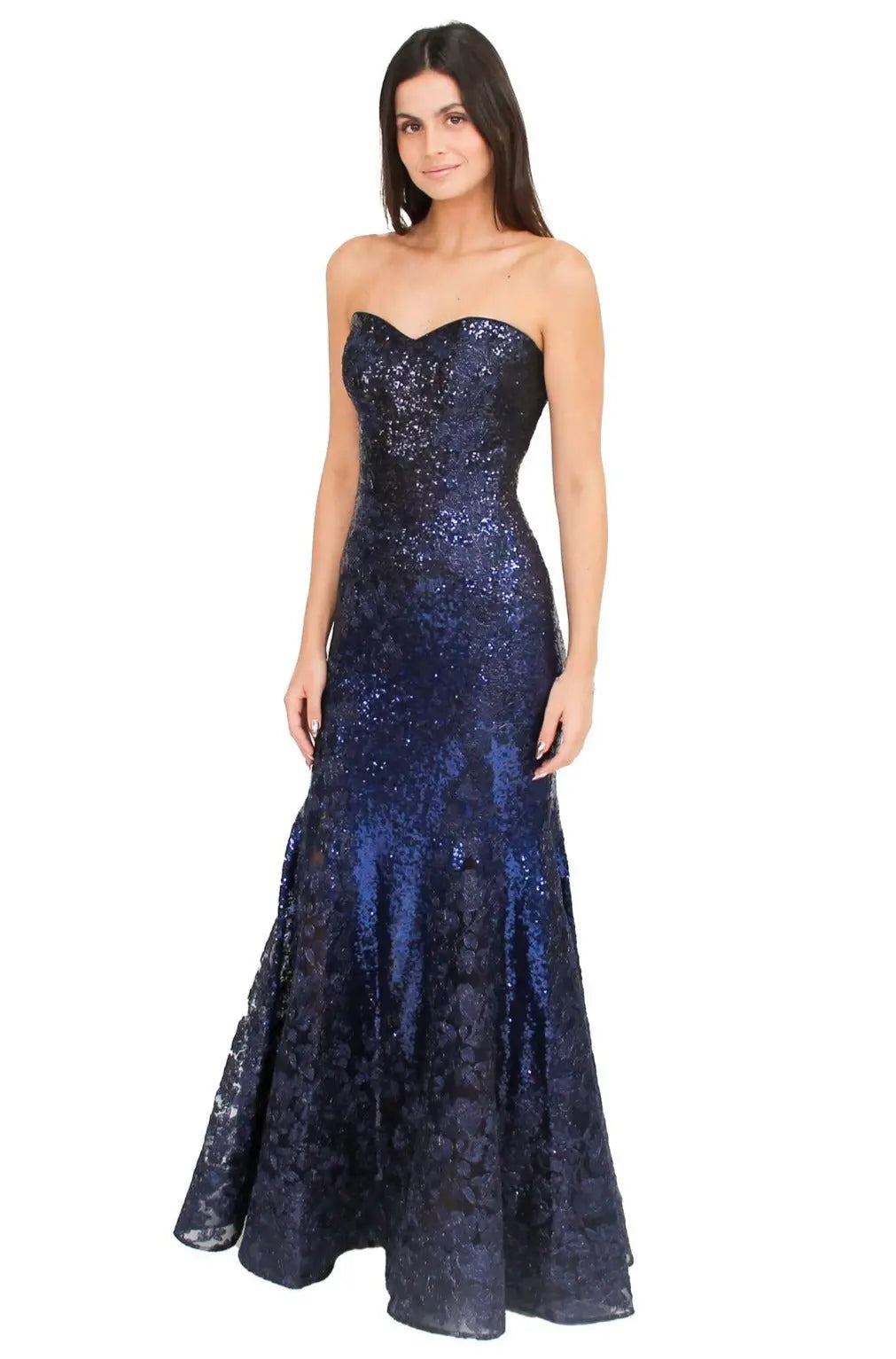 Strapless Sequin Gown Gown Rene Ruiz Collection