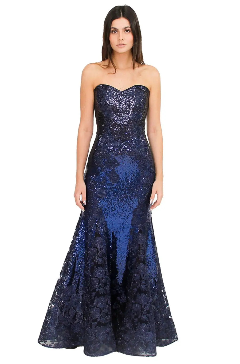 Strapless Sequin Gown Gown Rene Ruiz Collection 2 Blue