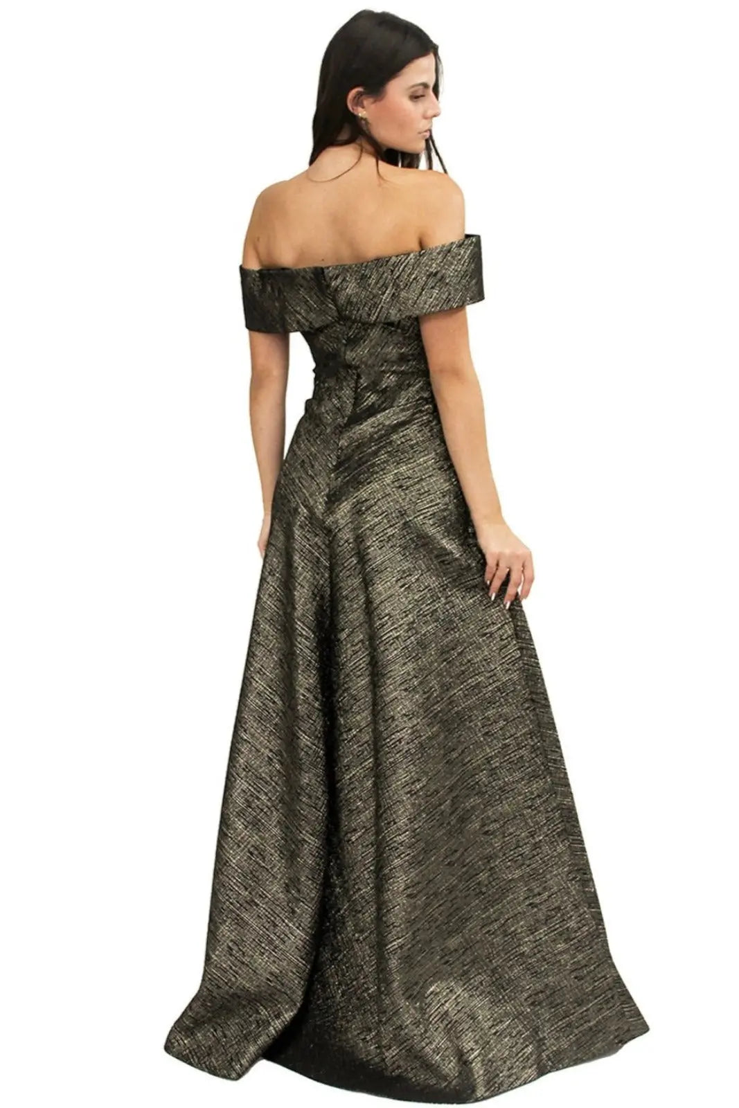 Off The Shoulder Bias Gown Gown Rene Ruiz Collection