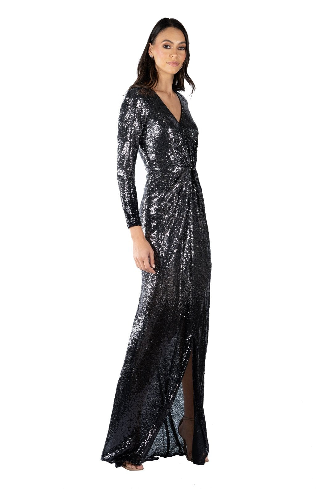 Long Sleeve Draped Gown Gown Rene Ruiz Collection