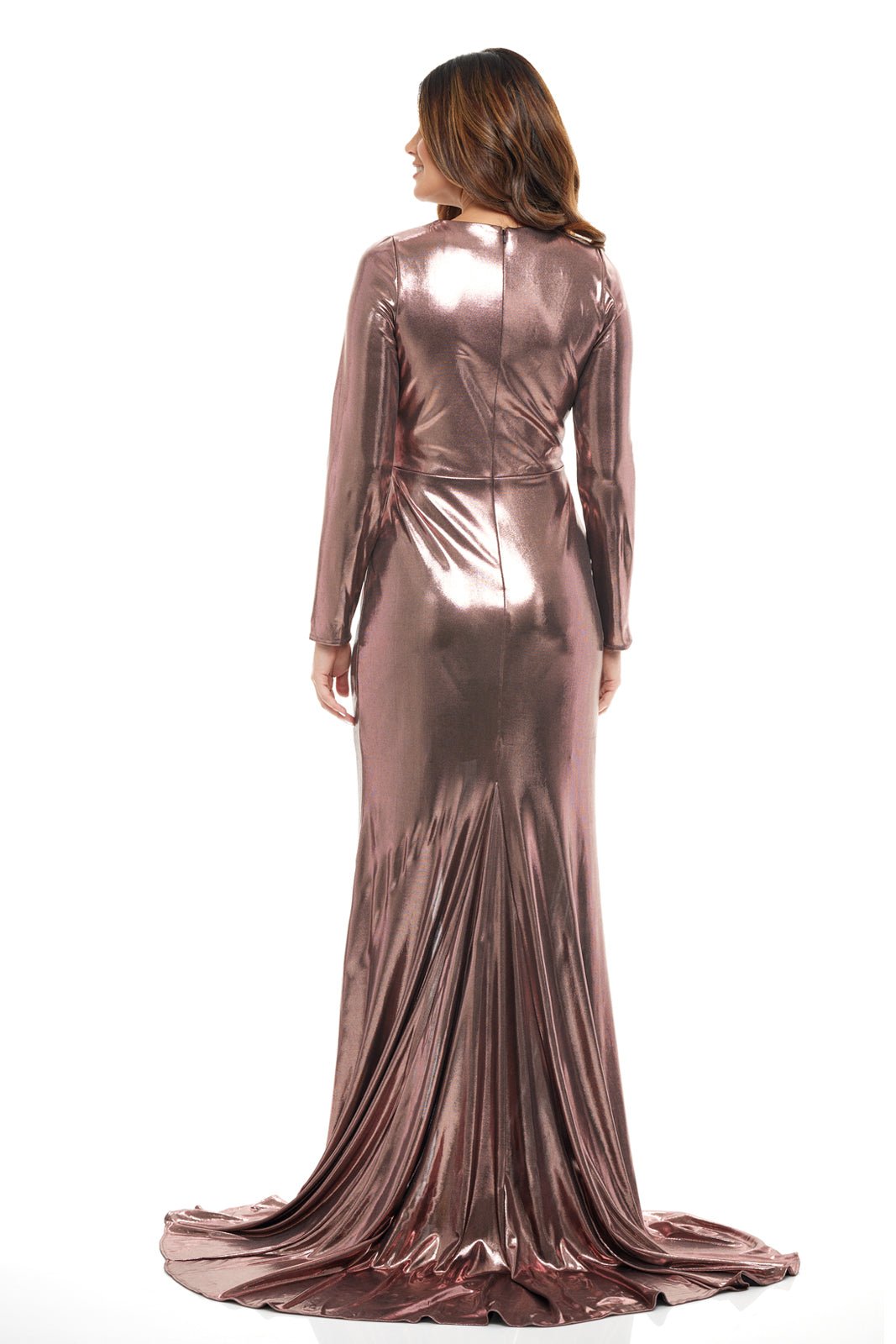 Long Sleeve Draped Gown Gown Rene Ruiz Collection