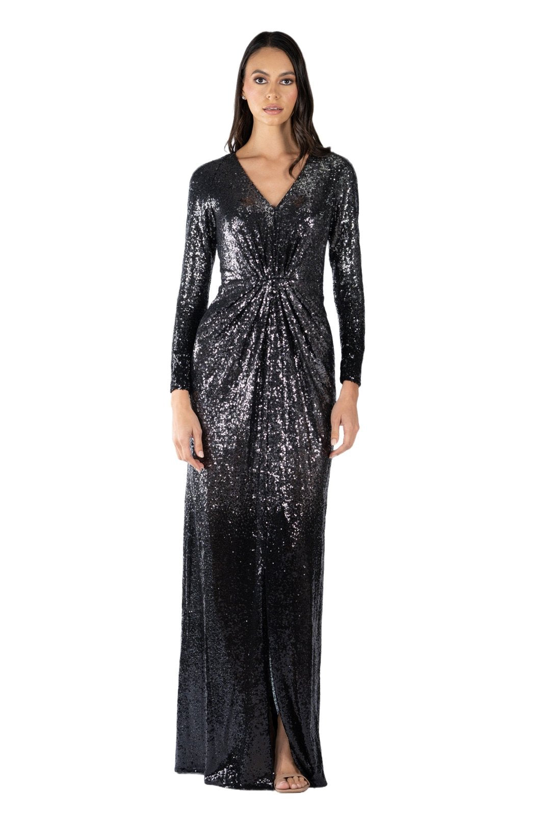 Long Sleeve Draped Gown Gown Rene Ruiz Collection
