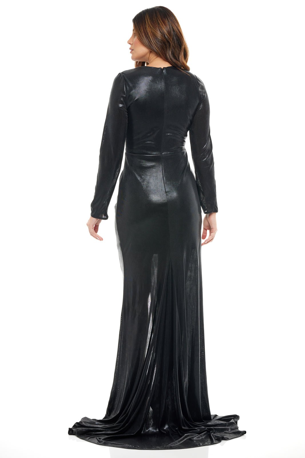 Long Sleeve Draped Gown Gown Rene Ruiz Collection