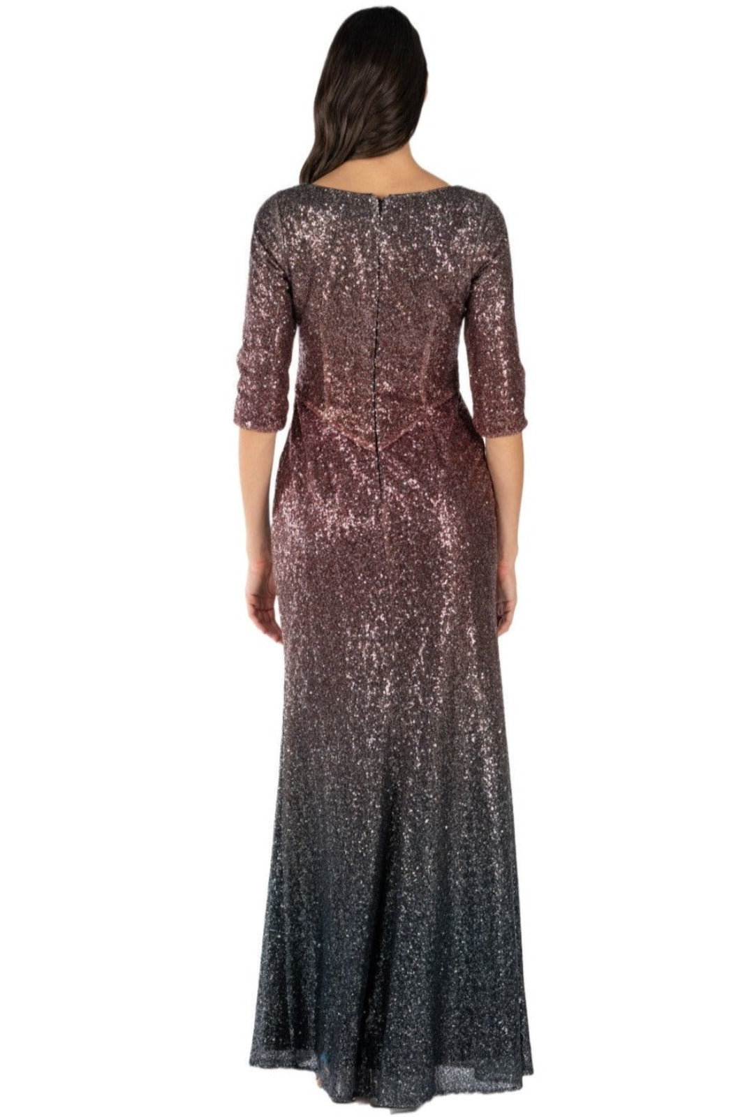 Long Sleeve Draped Sequin Gown Gown Rene Ruiz Collection