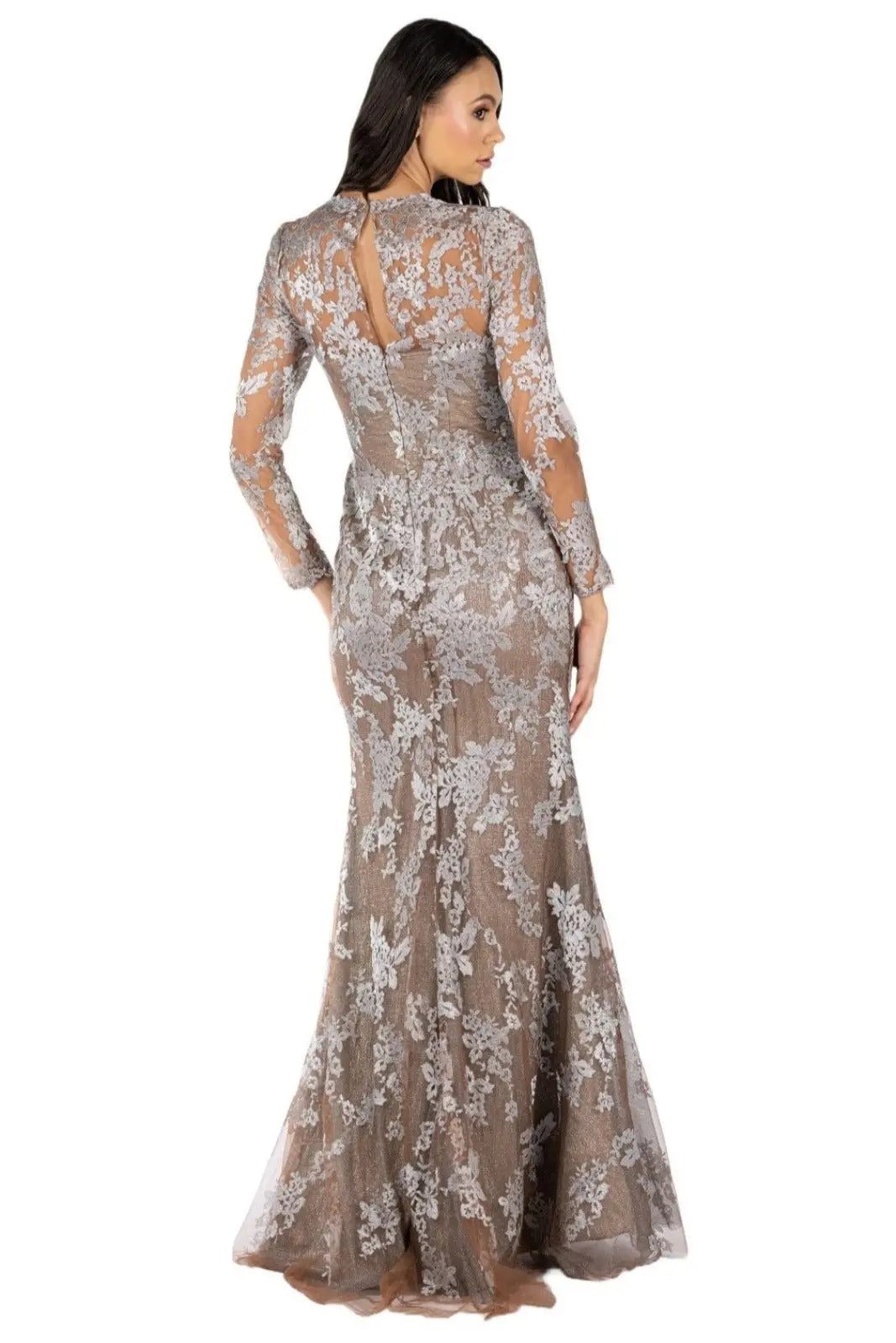 Long Sleeve Embroidered Lace Gown Gown Rene Ruiz Collection