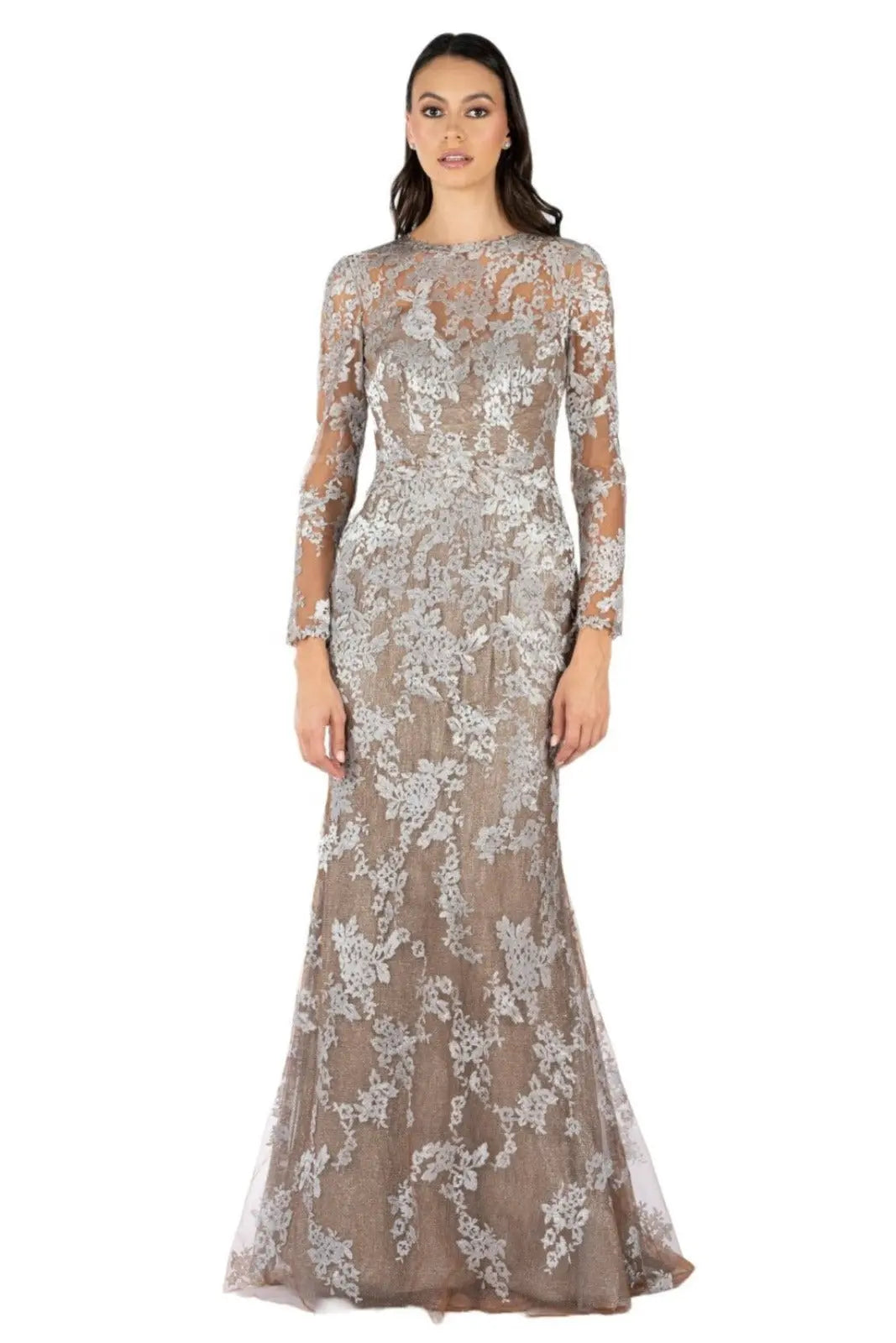 Long Sleeve Embroidered Lace Gown Gown Rene Ruiz Collection