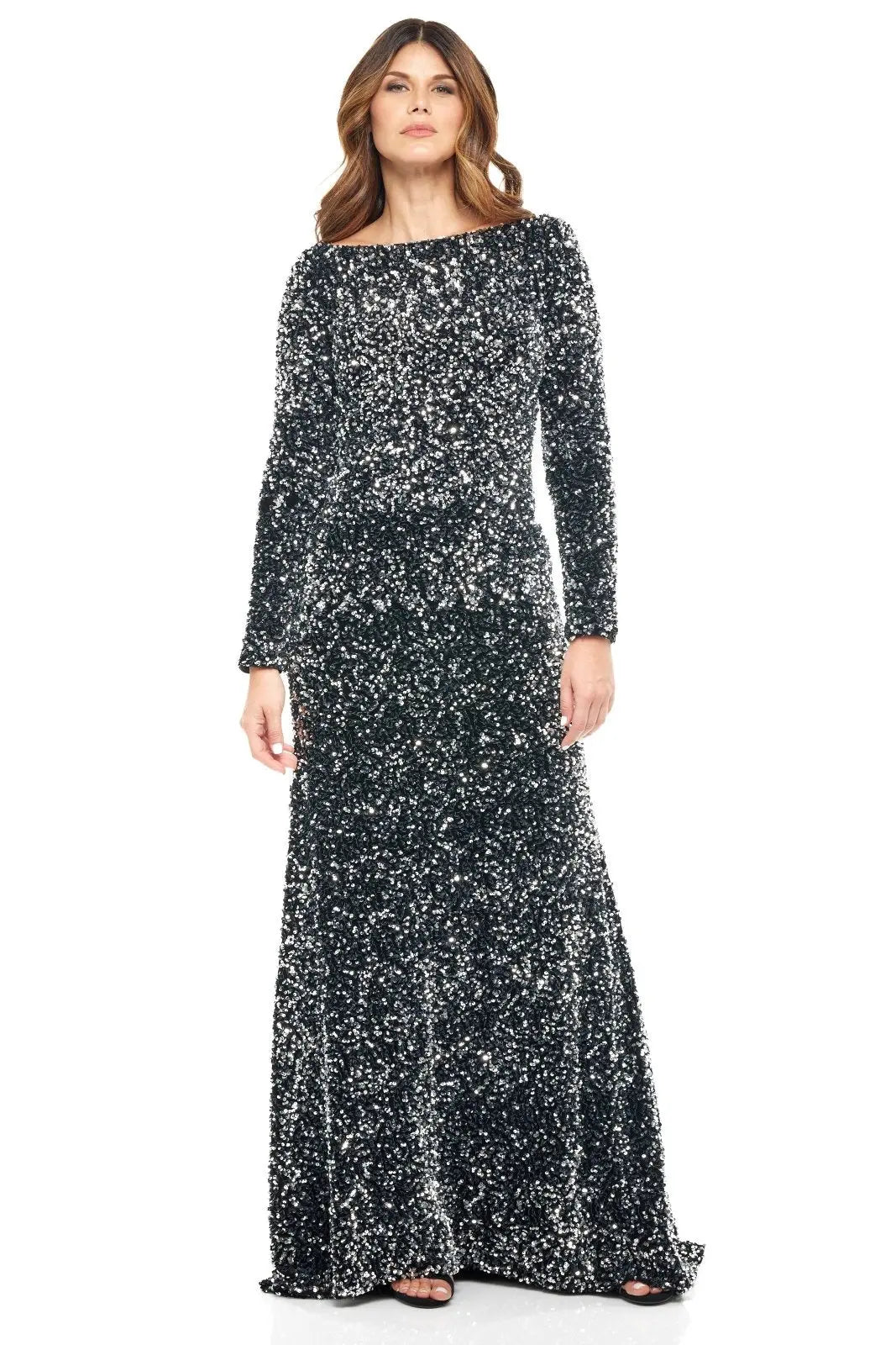 Long Sleeve Gown Gown Rene Ruiz Collection 2 Silver