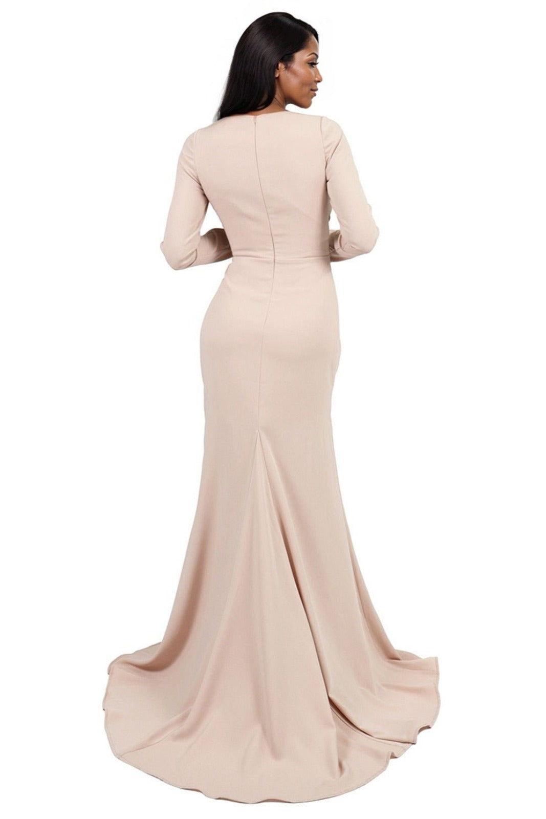 Long Sleeve V-Neck Crepe Gown