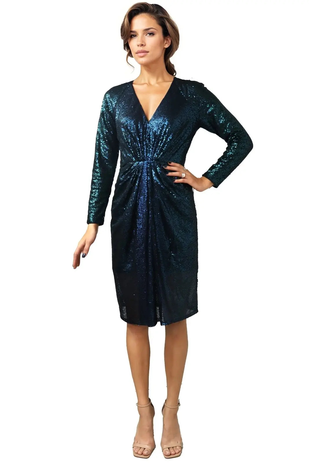 Long Sleeve V-neck Sequin Cocktail