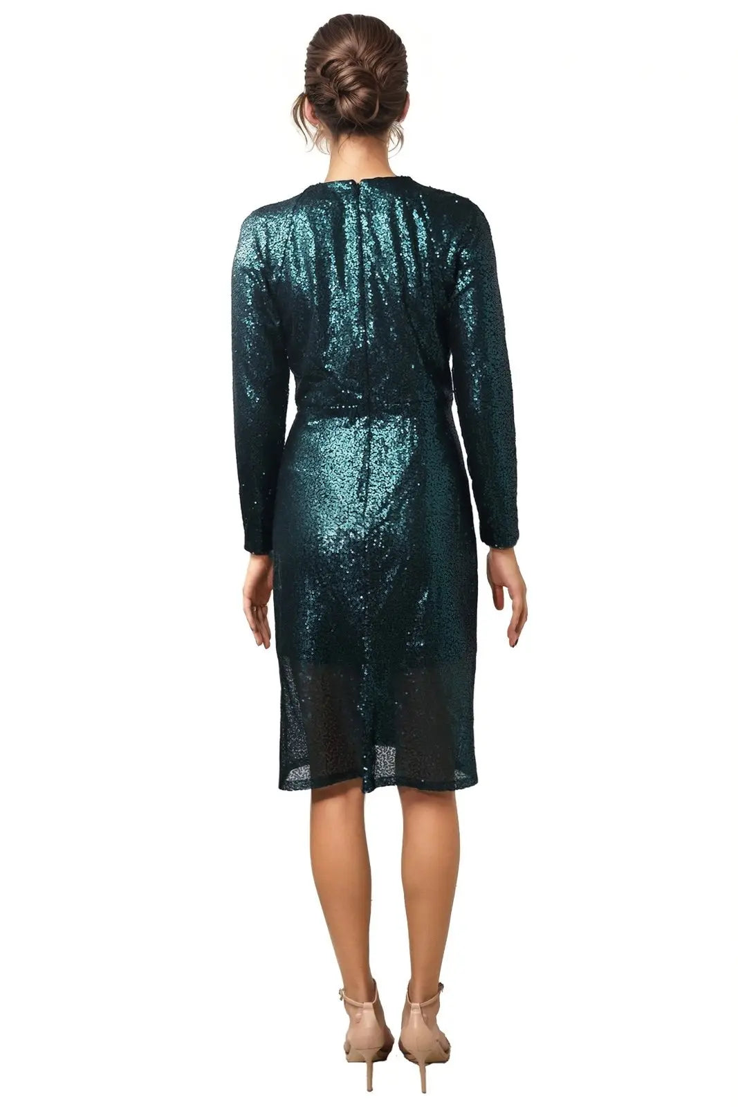 Long Sleeve V-neck Sequin Cocktail