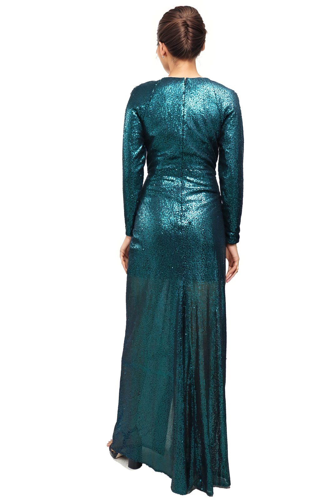 Long Sleeve V-neck Sequin Gown