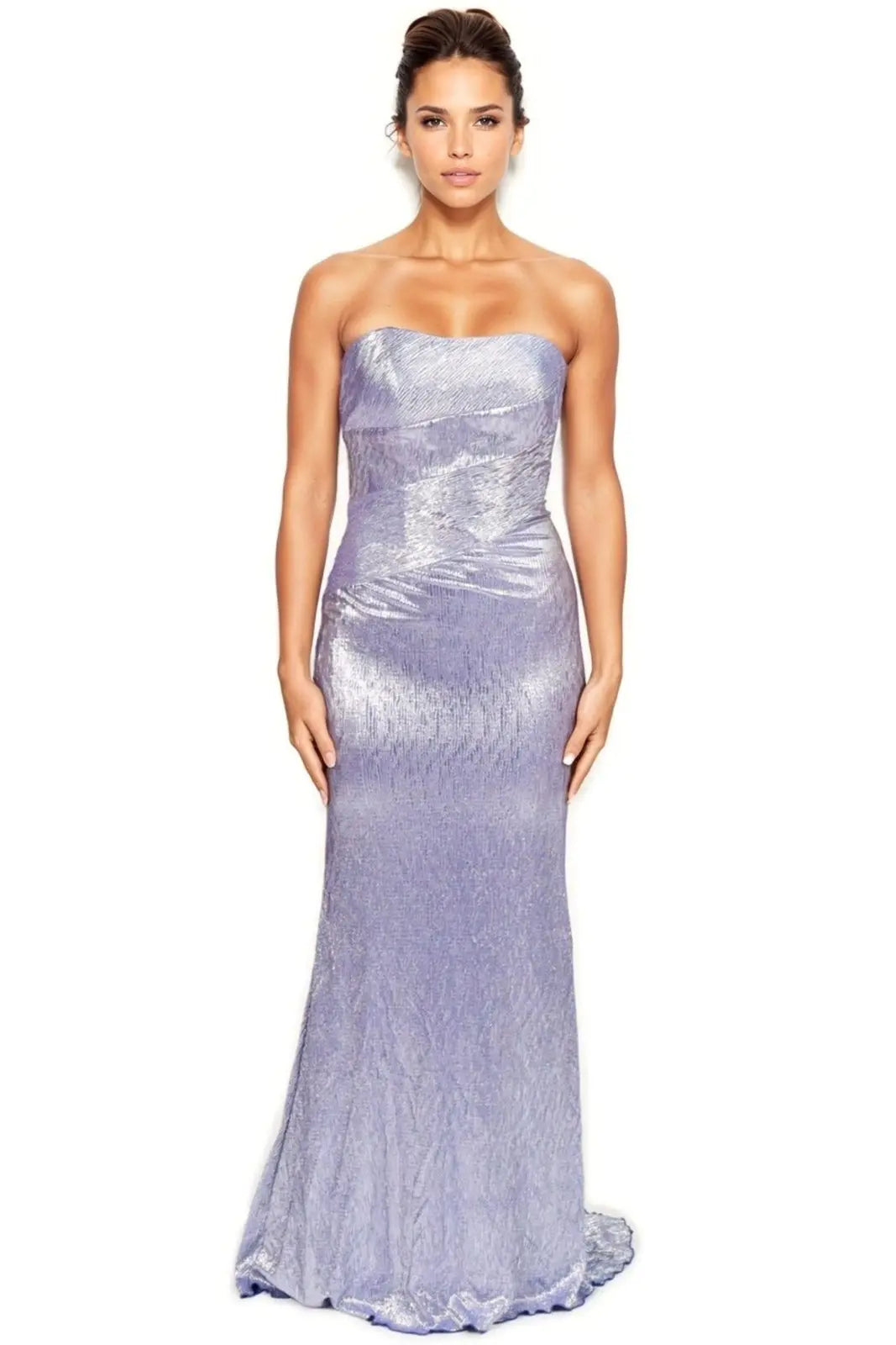 Metallic Strapless Gown Gown Rene Ruiz Collection 2 Blue