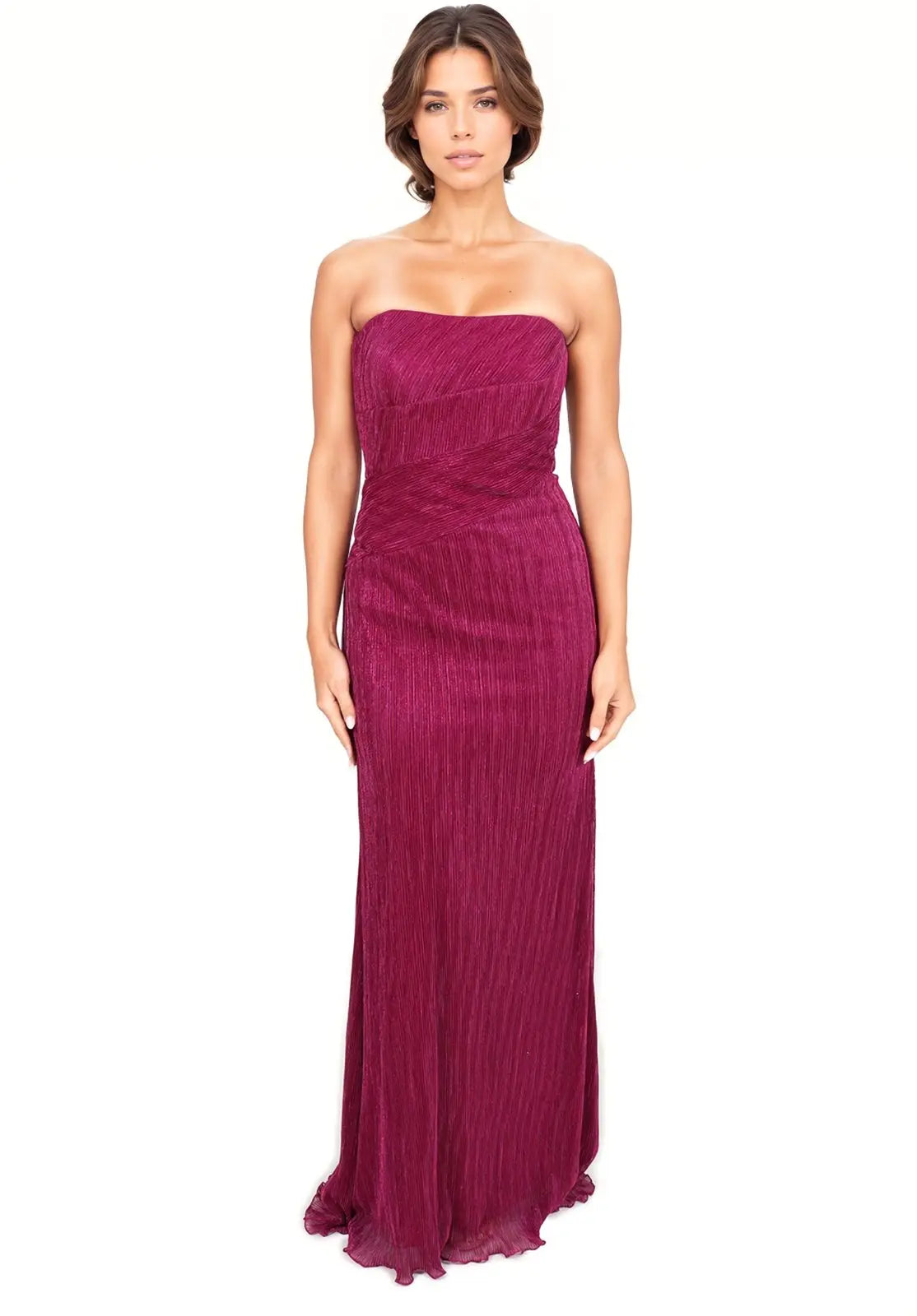 Metallic Strapless Gown Gown Rene Ruiz Collection 2 Pink