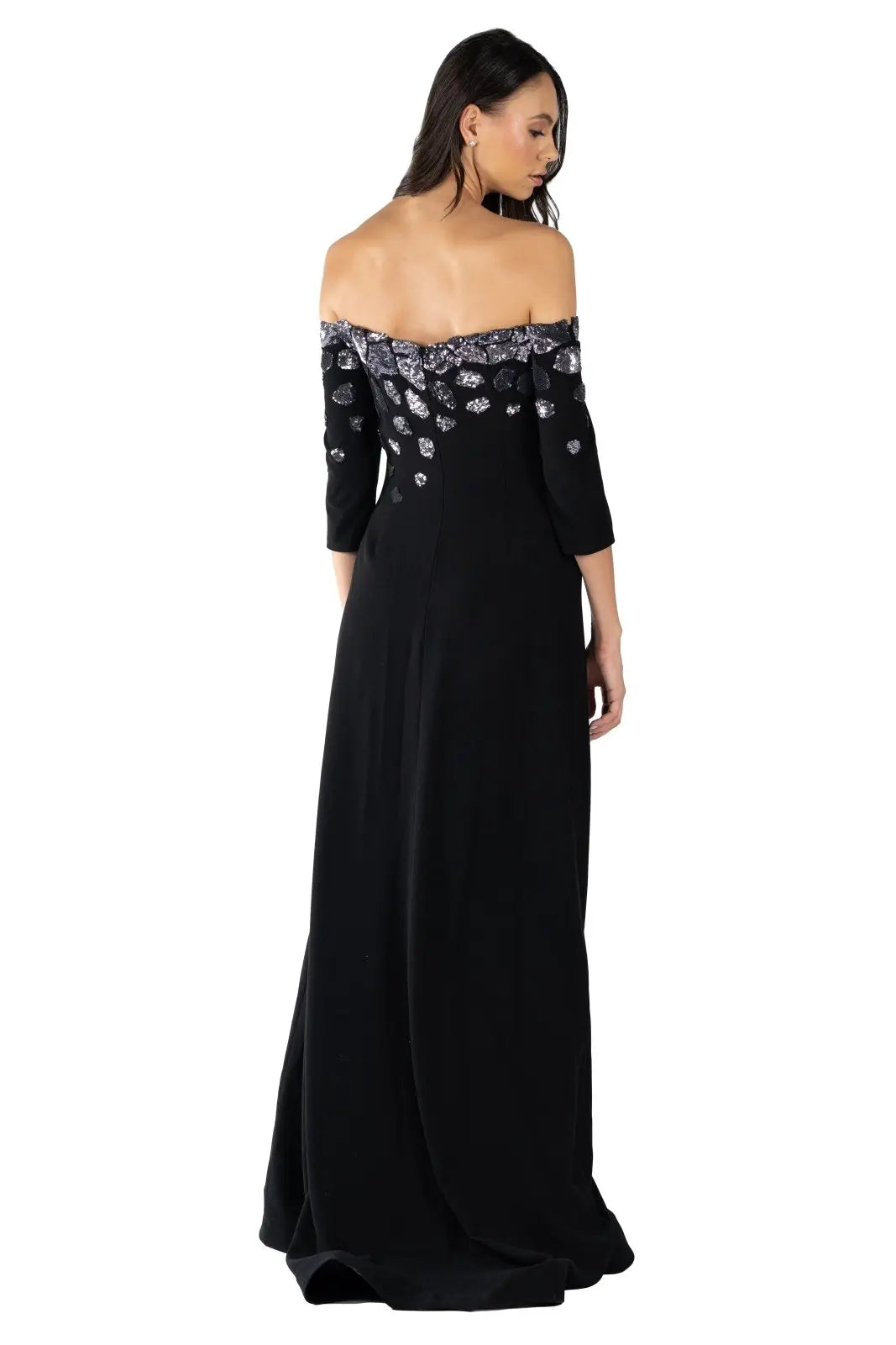 Off the Shoulder 3/4 Sleeve Gown (HALLANDALE STOCK) Gown Rene Ruiz Collection